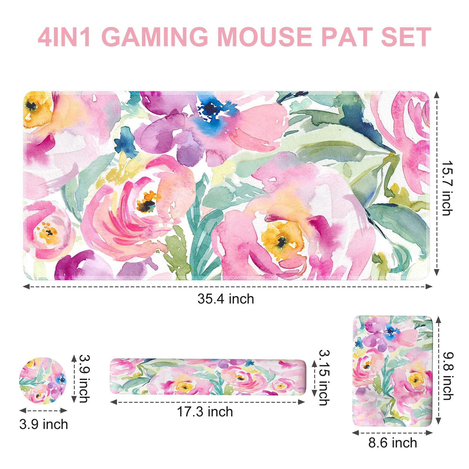 ILeadon - Juego De Alfombrillas De Mouse Florales Con Soporte De Muñeca