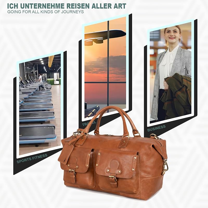 Marc Peter Wax Tan Bőr Utazótáska Férfiaknak Hétvégi Weekender Duffel Bag Nagy XL
