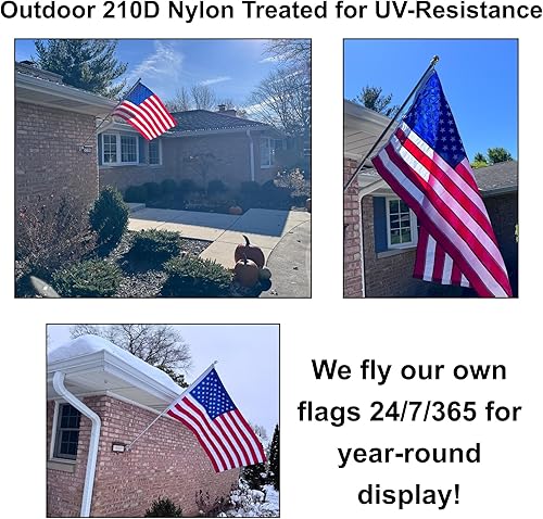 Miniatura 8 de Bandera estadounidense de 2 x 3 pies, fabricada en Estados Unidos, certificación FMAA, bandera estadounidense de nailon 210D para exteriores con