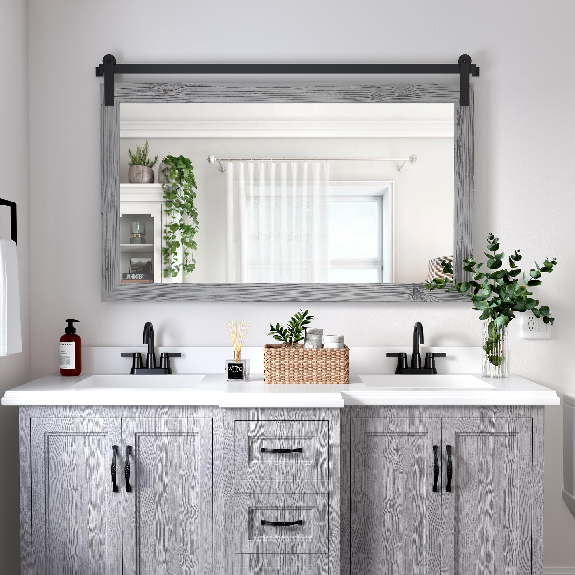 COGOOD Farmhouse Bathroom Mirrors for Over Sink - 30 x 49 Grey