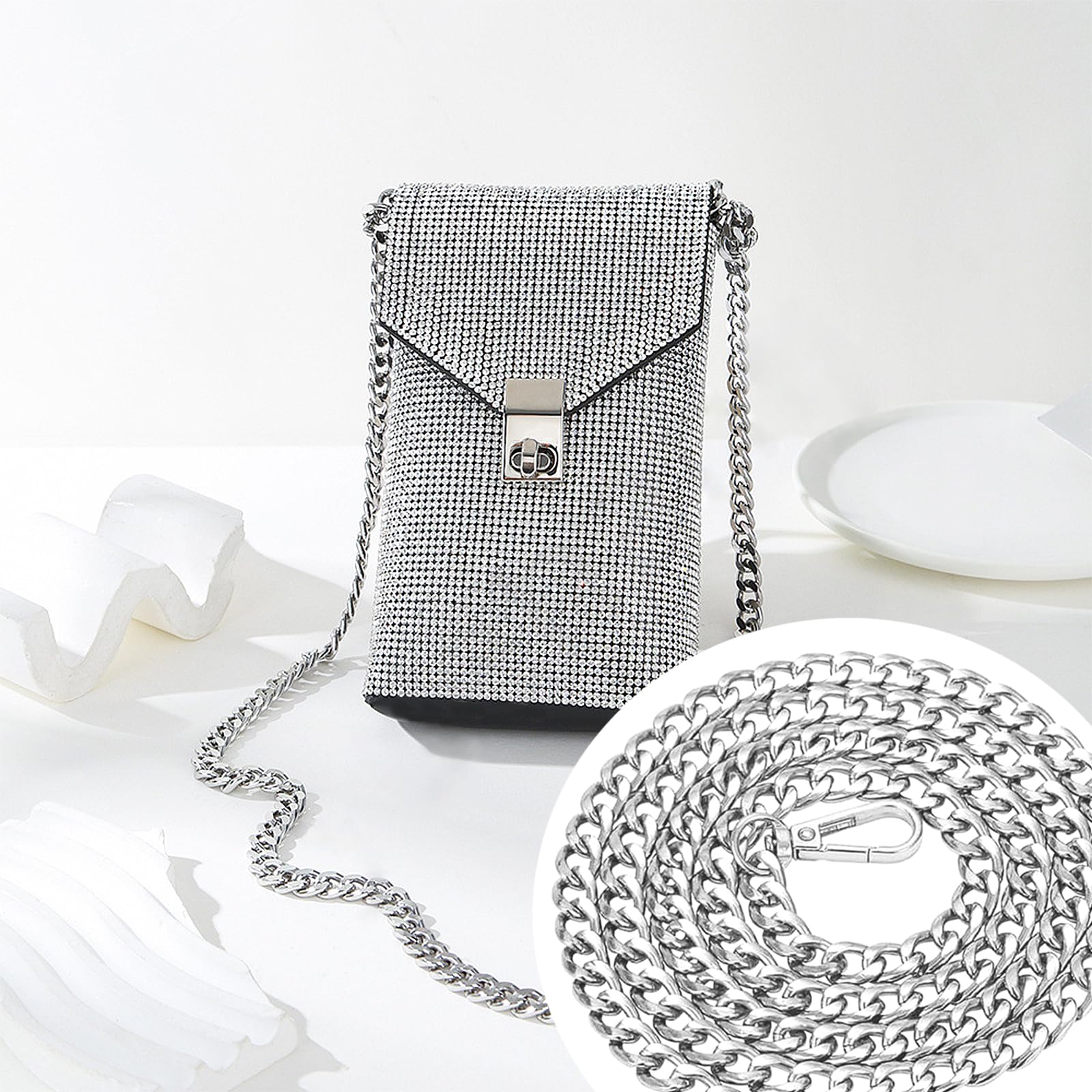 Cadena Bolso Plata120 cm, Correa de Cadena Plata para Bolso, Cadena de Repuesto para Bolso Correa de Cadena Bolso Bandolera de Aluminio para DIY Bolso de Hombro Fabricación de Monederos