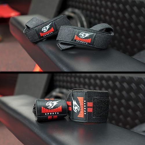 Miniatura 4 de Par de correas de levantamiento de pesas de alta calidad + par de muñequeras + bolsa de transporte, paquete de levantamiento de pesas perfecto,