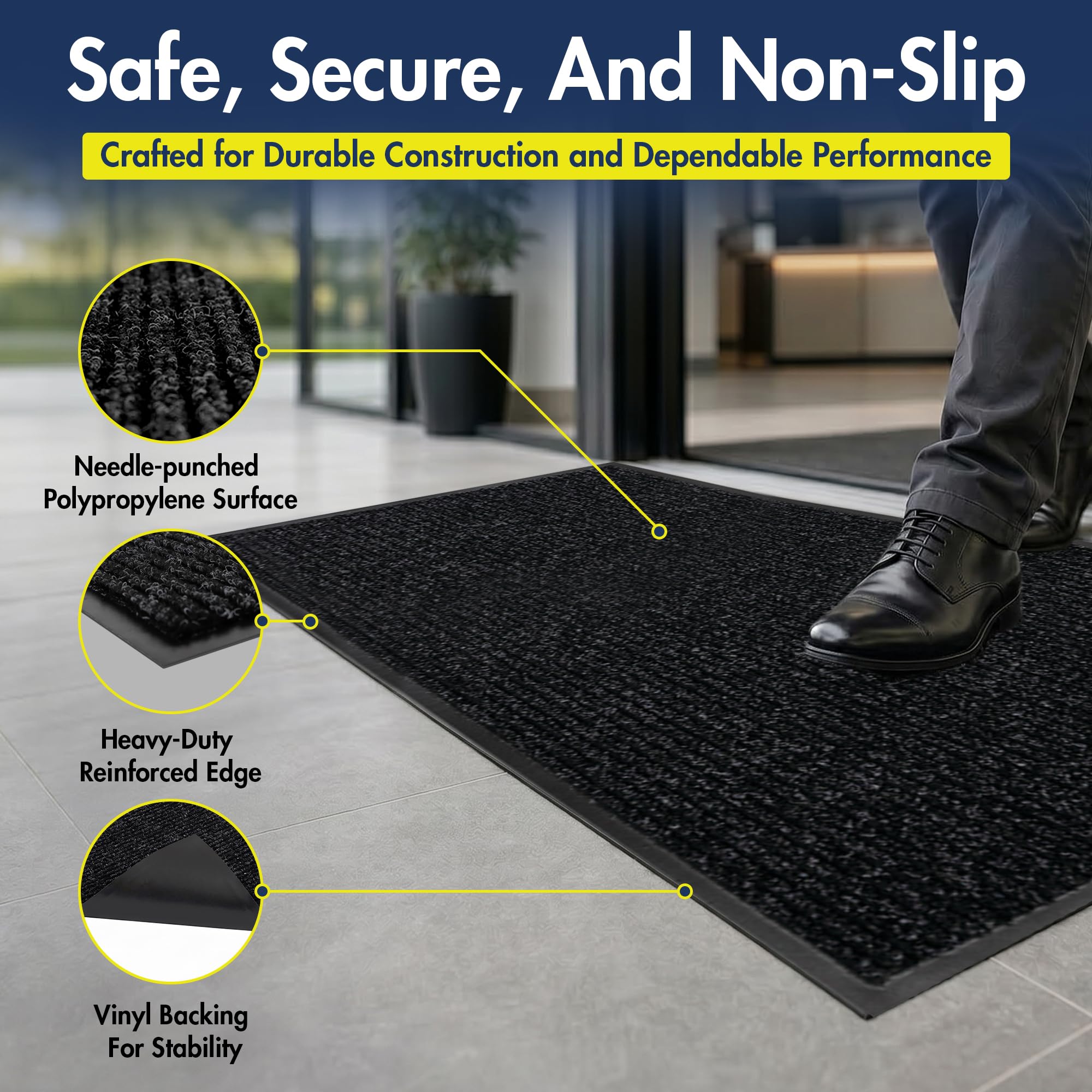 Notrax 109 Industrial Door Mat, 3' x 4' Charcoal, Made in the USA — Amazon image 5