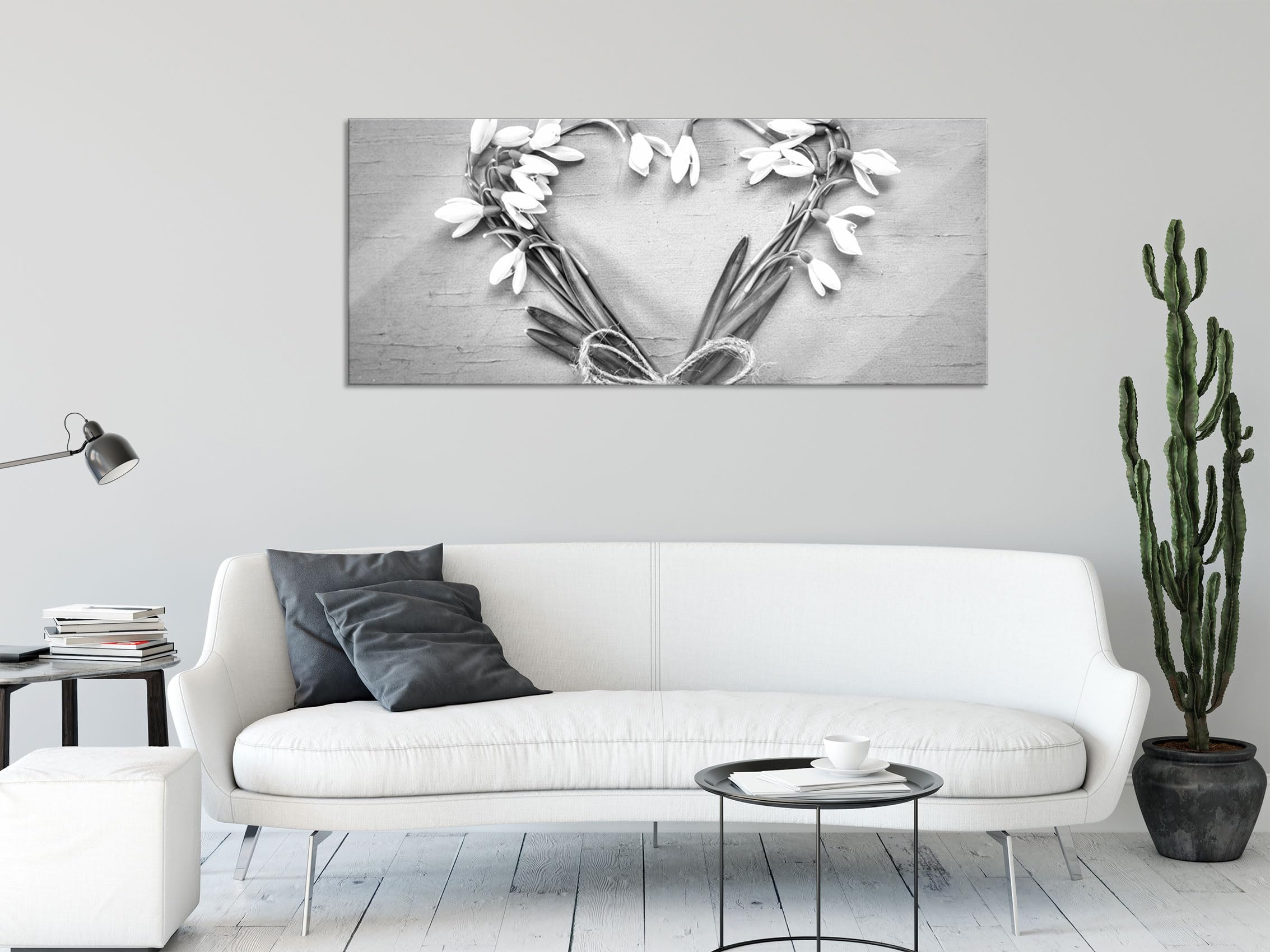 Quadro in vetro panoramico, murale in vero vetro, uccello fenice collage, 100 x 40 cm, con sospensione e distanziatore