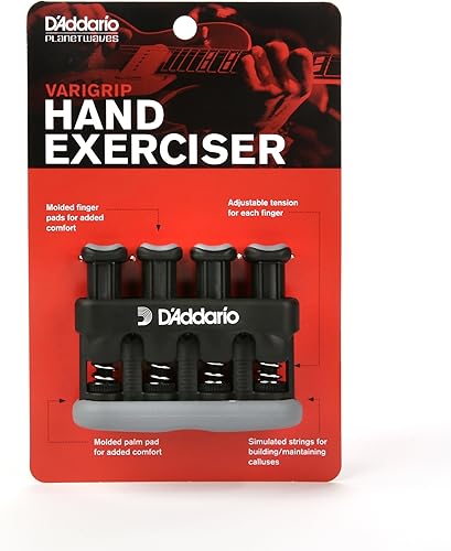 Miniatura 8 de D'Addario Varigrip Ejercitador de manos, mejora la destreza y la fuerza en los dedos, manos, antebrazos, ajuste de tensión por cada dedo, cuerdas