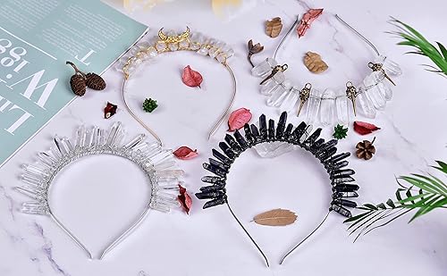 Miniatura 6 de Raw Crystal Quartz Crystal Crowns for Women Natural Crystal Headband Witch Hair Accessories Quartz Crown Clear Quartz Crystal Tiara Gemstone Headband