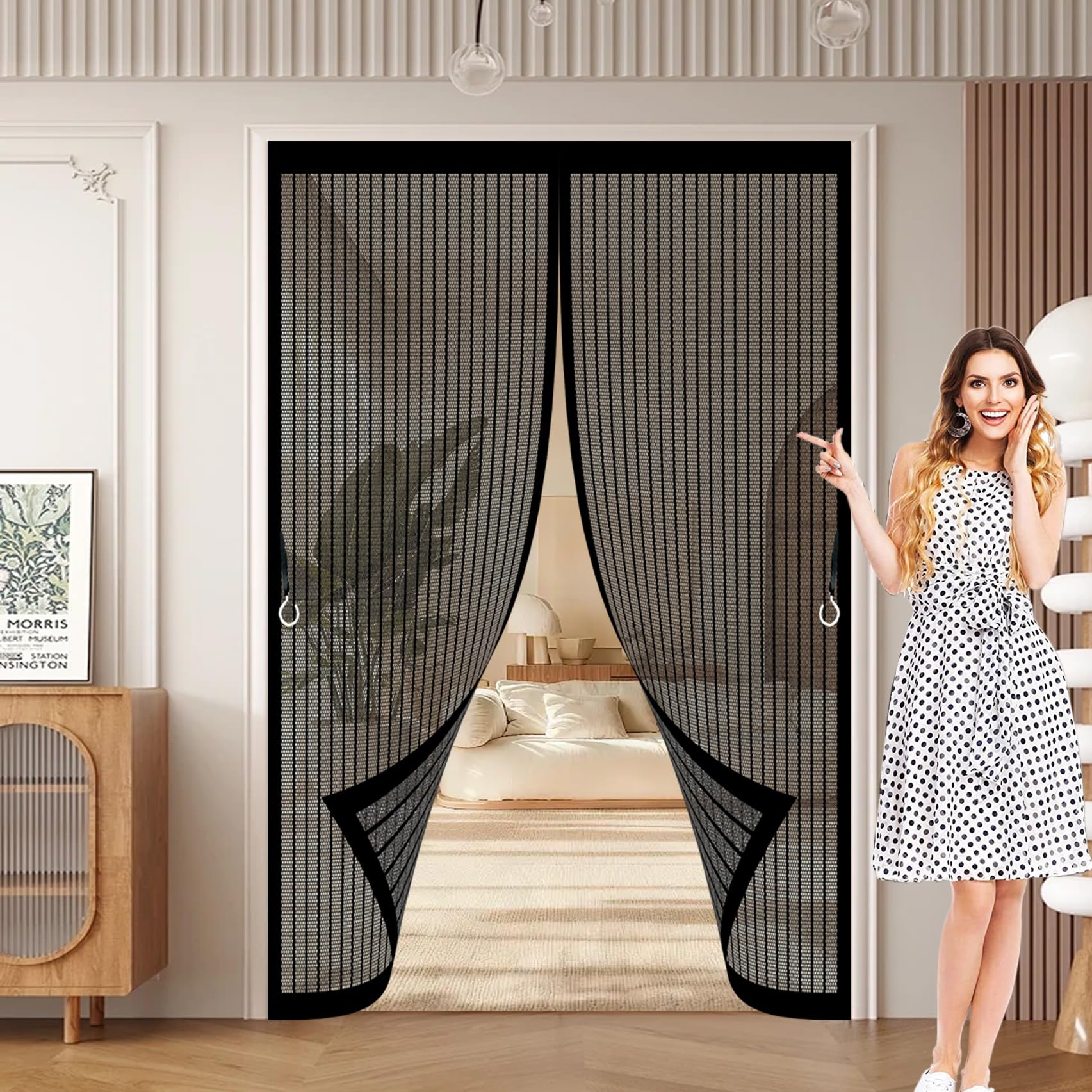 Xueqxue Black Magnetic Fly Screen Door 116 X 145 Cm Powerful Magnets, No Drill Installation, Automatically Closes, For Keeping Out Flies & Bug Mesh Screen Curtain For Patio Doors Bedroom,