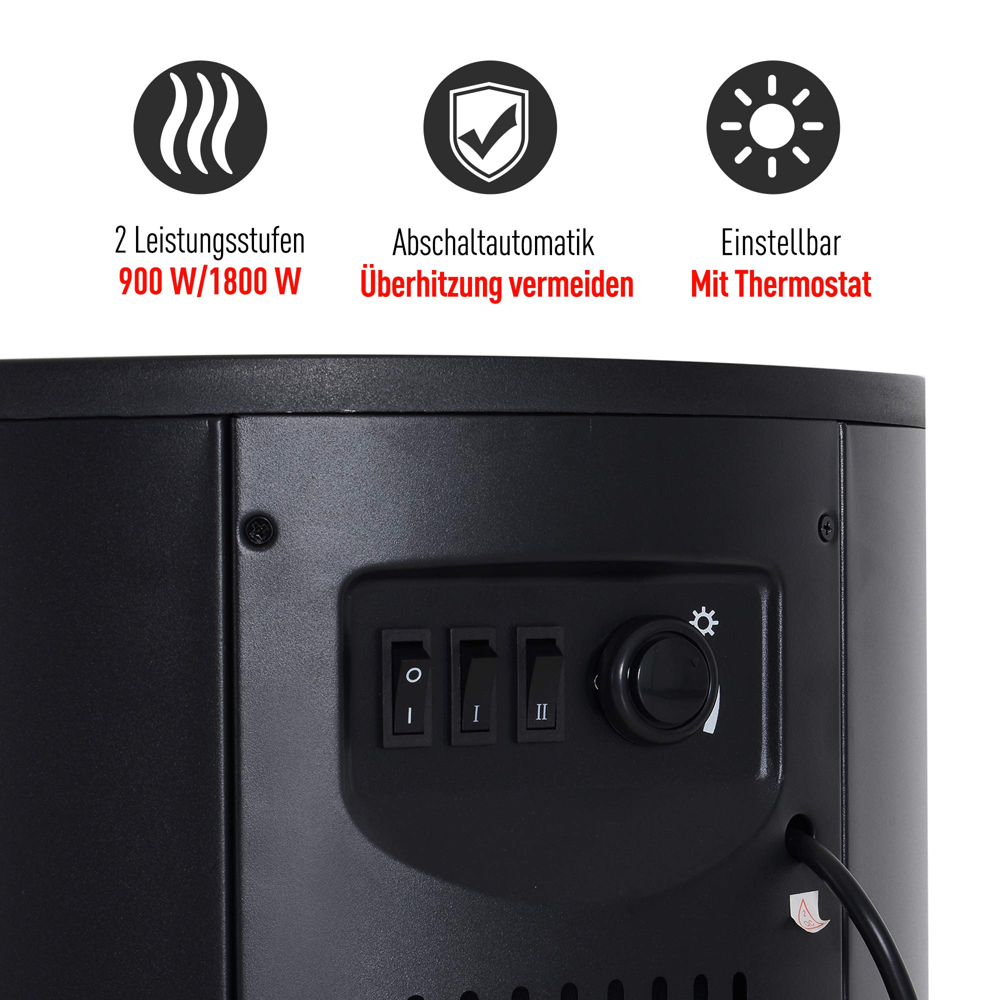 HOMCOM Elektrokamin mit Heizung Elektrischer Kamin 900/2000W Schwarz | Mit LED Flammeneffekt, Dekokamin, Elektrisch Kaminfeuer Kaminofen