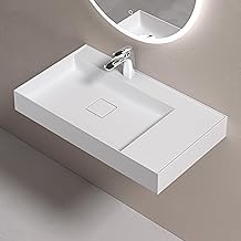 doporro Colossum630 Wall-Mounted Washbasin with Sink Waste Matte White 80 x 46 x 12 cm Rectangular with Tap Hole