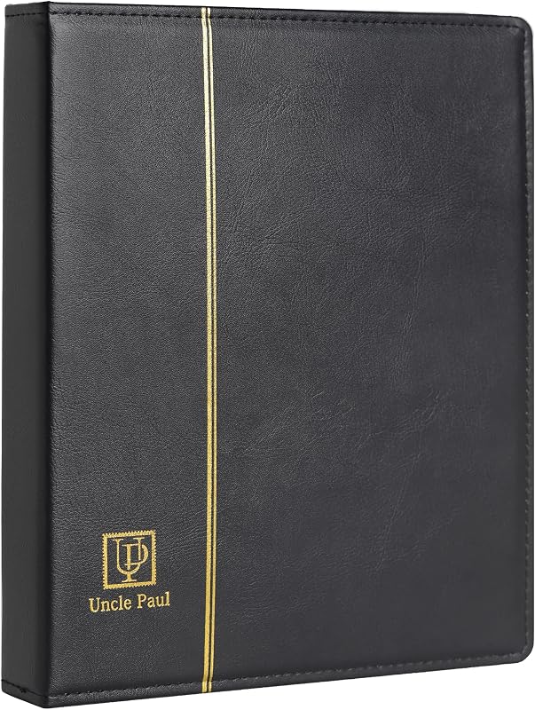 4 Ring Binder Black Cover Compatible with 4/9/11-Hole Coins Money Pages | Uncle Paul Artificial Leather Cover Ablum for Coin Collection Stamps Banknotes Documents Trading Cards Medallions BU04BK