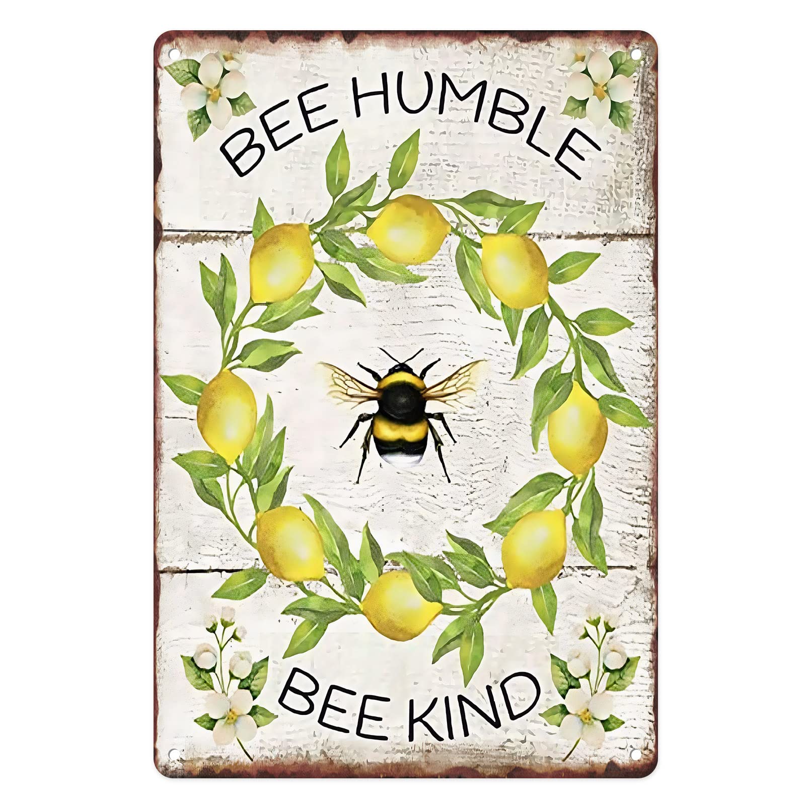 Flavas A011 Metal Tin Sign Vintage Lemon Decoration Bee Humble Bee Kind Street Country Cute For Home, Living Room, Garden, Bedroom, Office, Hotel, Cafe And Pub Wall Decor 12X8 Inches