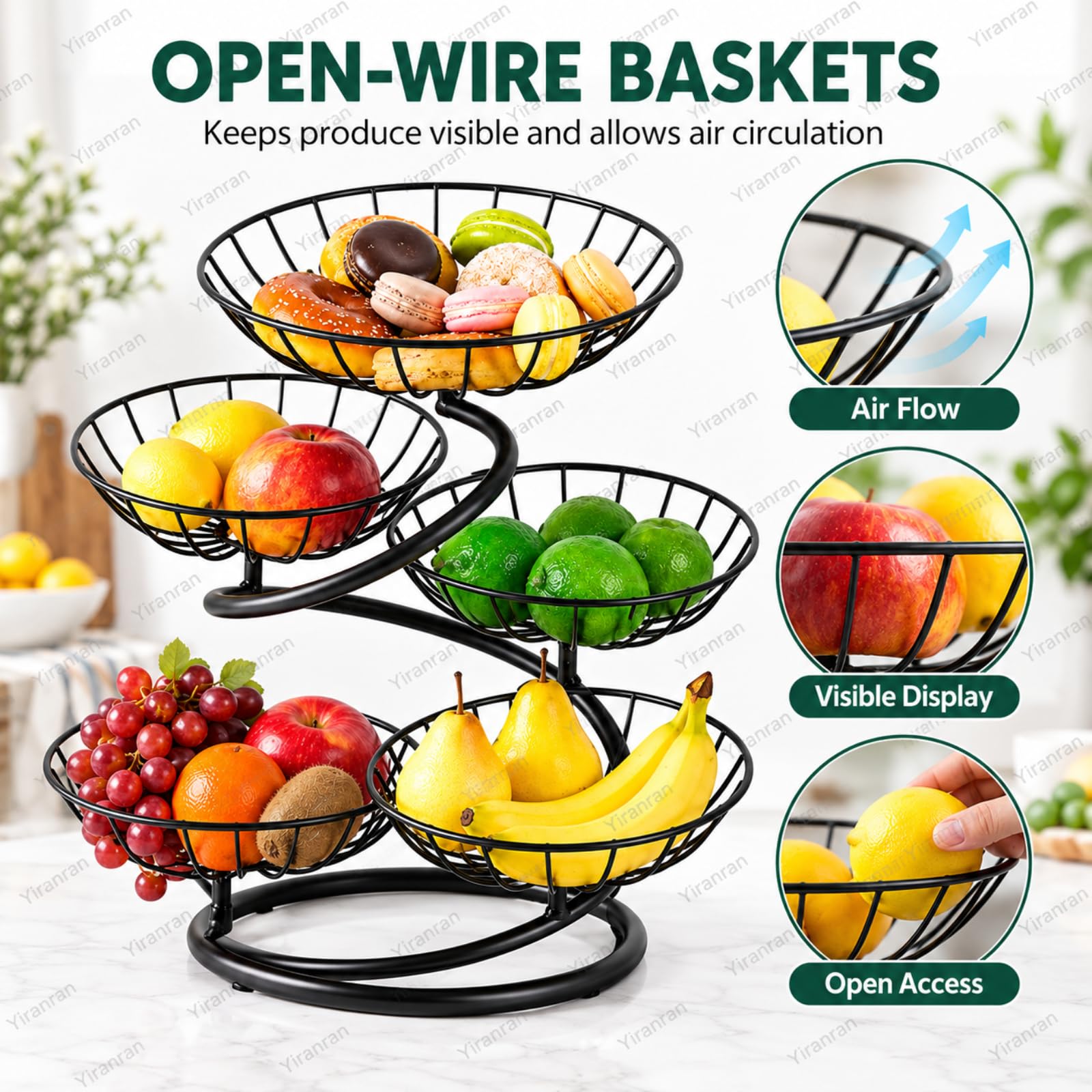 Plato Decorativo De Metal Multicapa Para Frutas, Cesta De Frutas De Metal De 5 Niveles, Estable Y Sin Tambaleos Para Frutas, Verduras Y Aperitivos, Ideal Para La Cocina, El Comedor Y La Sala De