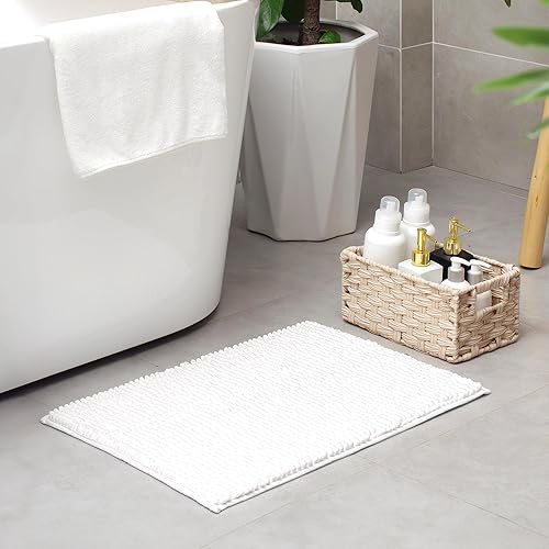 Miniatura 8 de GRANNY SAYS Alfombras de baño de felpilla antideslizantes, lavables, suaves de color blanco para baño, 16 x 24 pulgadas, tapete de baño súper