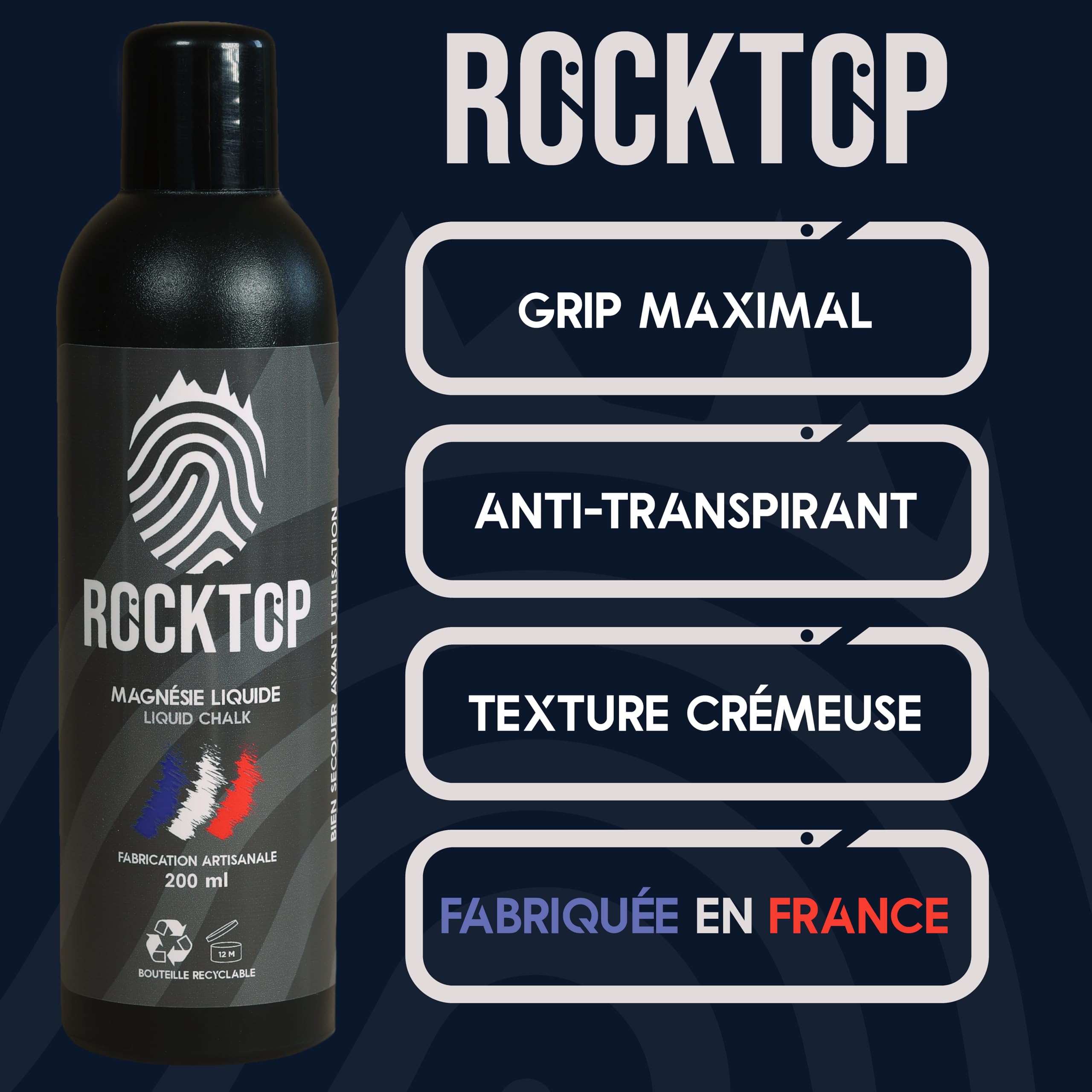 ROCKTOP Magnésie Liquide 200ml Liquid Chalk Anti-Transpiration Escalade Crossfit Musculation Mains Sèches