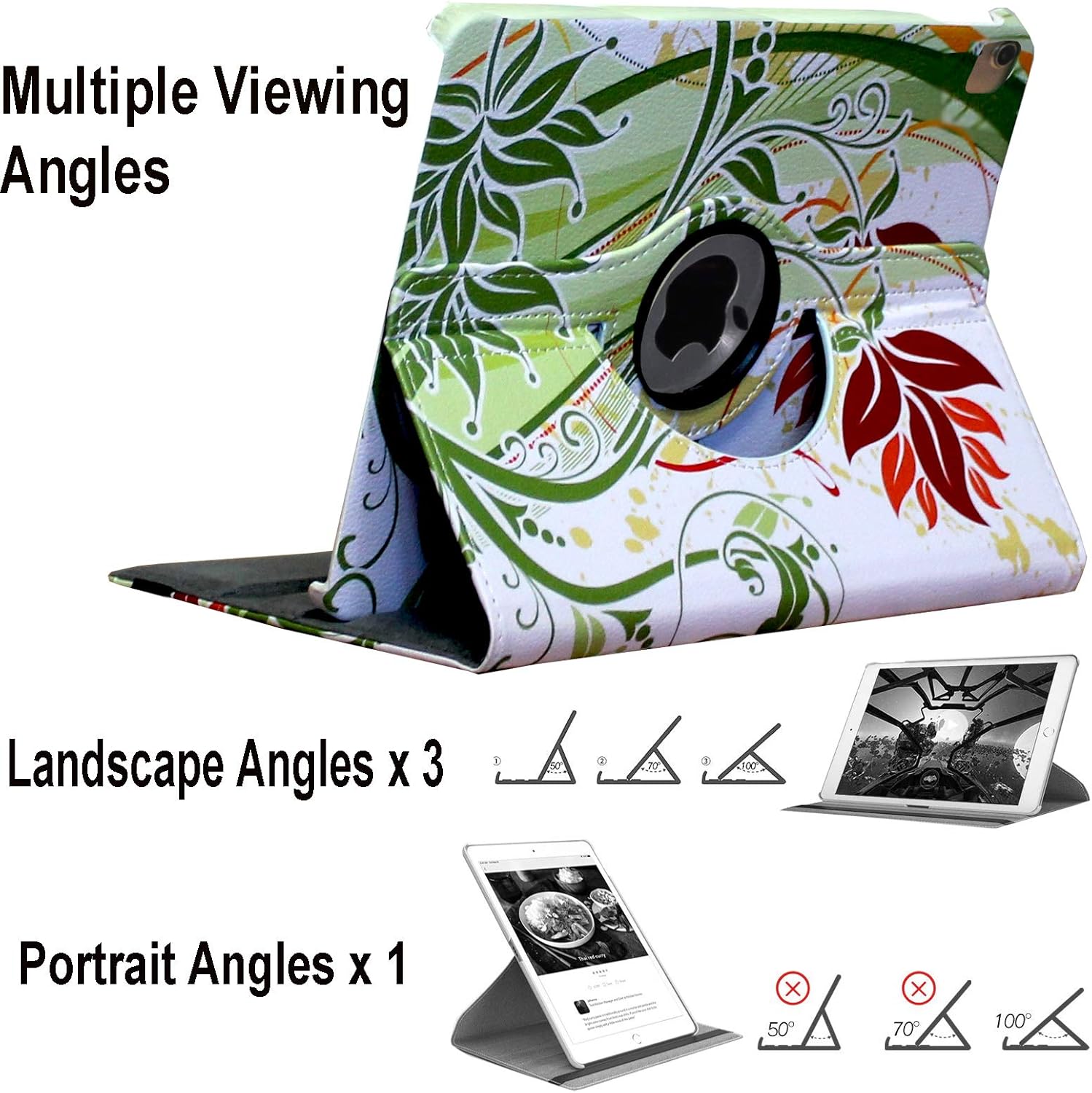 Case for iPad Air M4 11”/Air 11” M3 2025/Air 11” M2 2024/10.9 inch Air 5 2022/Air 4, Rotating Stand Smart Magnetic Cover Air 5th/4th Generation A2902 A2903 A2588 A2589 A2316 A2324 (Green Flower)