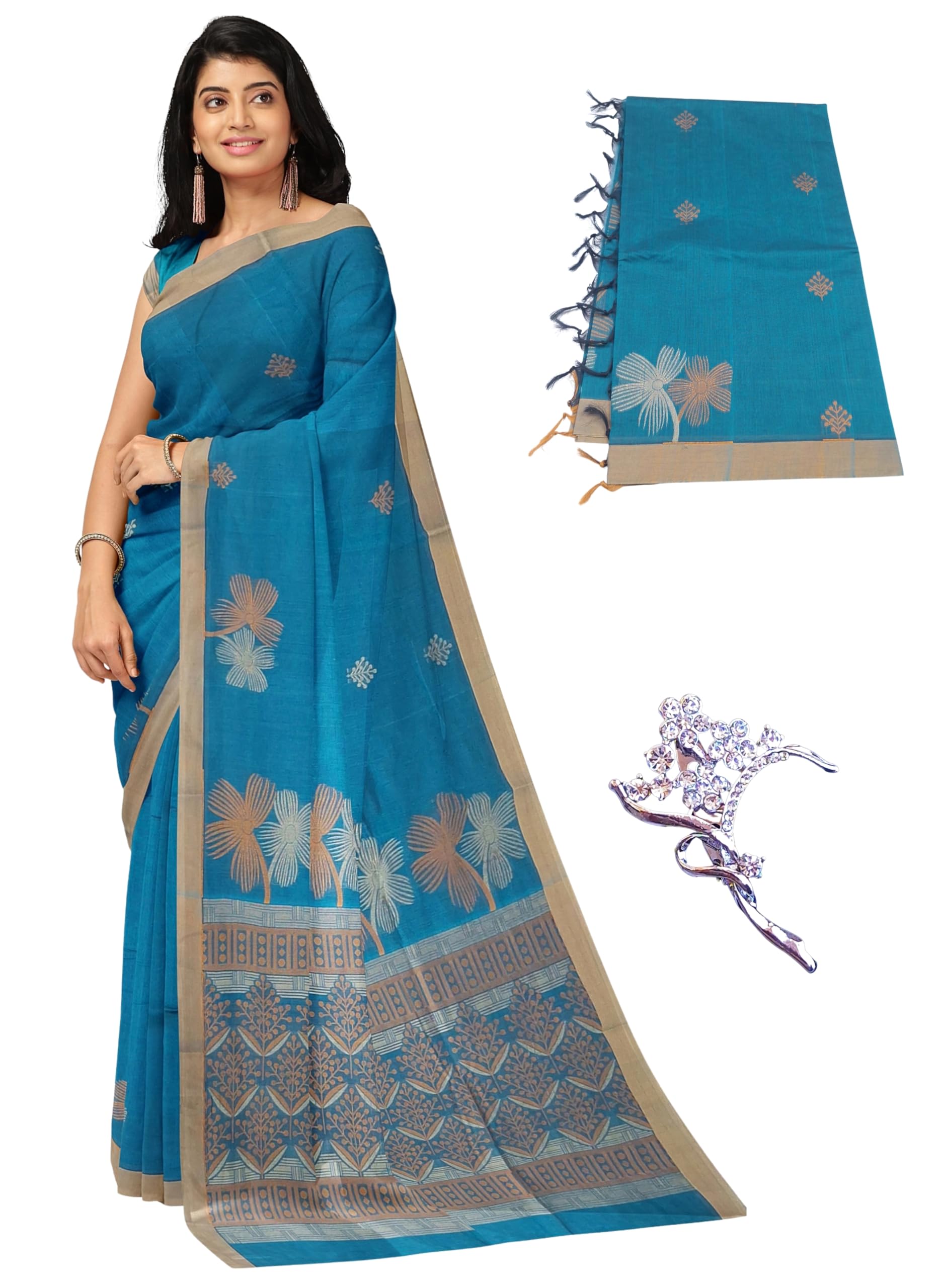 Women's Handloom 100Count Kovai Negamam Cotton Saree With Blouse-picture-17