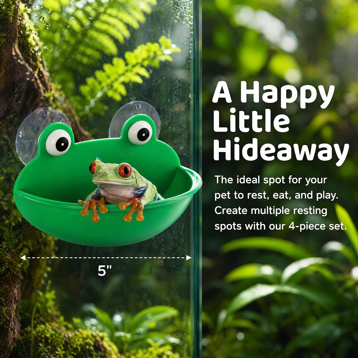 Hiceeden 4 Pack Frog Habitat with Suction Cup, Cute Frogs Fish Tank Decor, Plastic Soup Dish, Tree Frog Aquarium Terrarium Accessories for Toad, Tadpole image 4