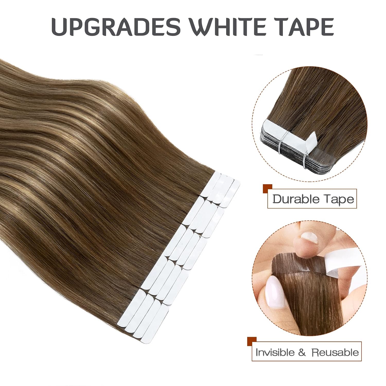 S-noilite Tape In Hair Extensions Human Hair Real Natural Straight Silky Remy Hair Seamless Double Side Tape in Hair Extensions for Women (16 Inch, (4/27)/4 Chocolate Brown to Caramel Blonde)