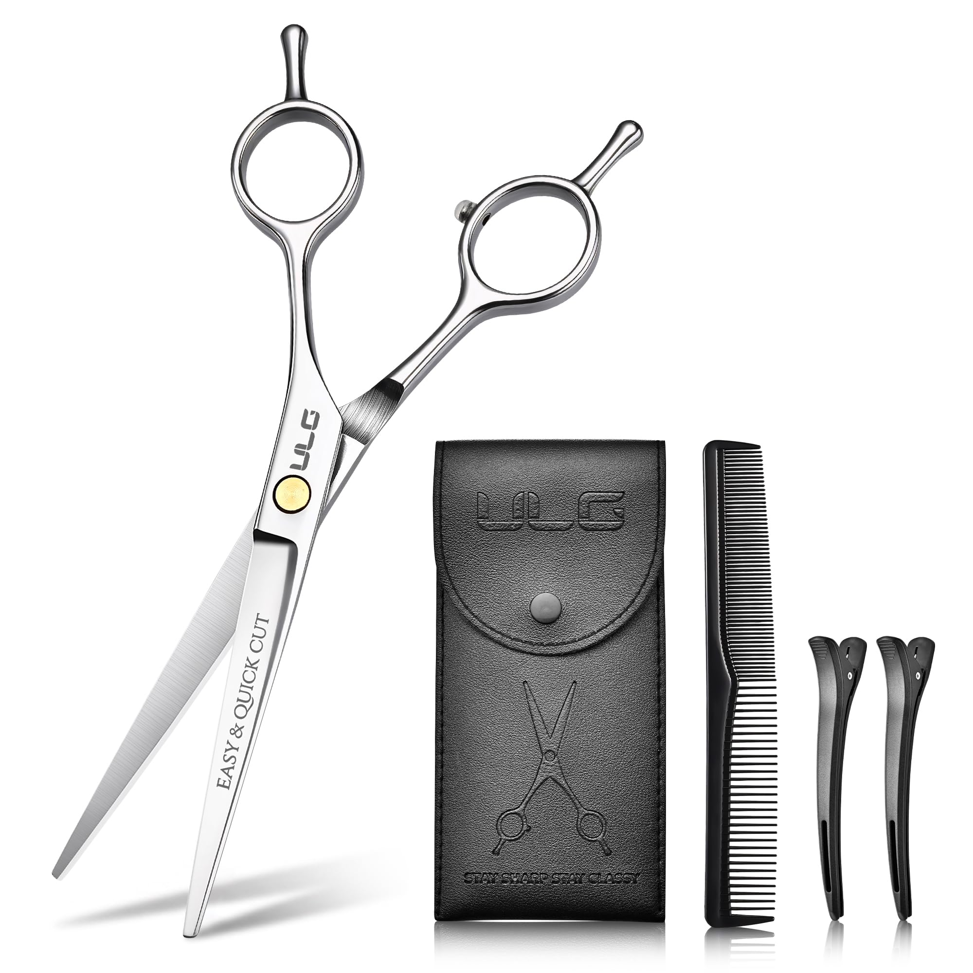 ULG 6.5" Silver Premium Hair Scissors, Professional Hair Cutting Scissors