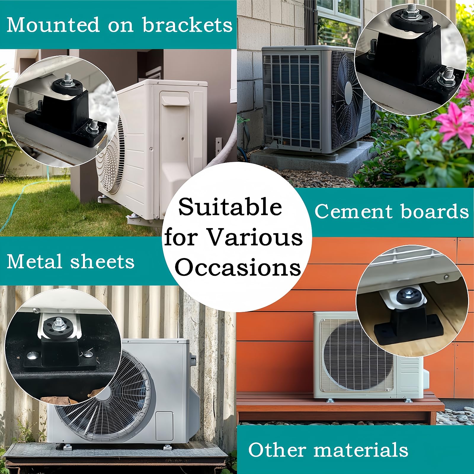 Anti Vibration Pads for Outdoor Mini Split, Anti-Vibration Shock Absorbing Rubber Mounting Bracket for Air Conditioner Condensers(Expansion Screw x 10, Rubber Isolation Pad x 4) — Amazon image 2