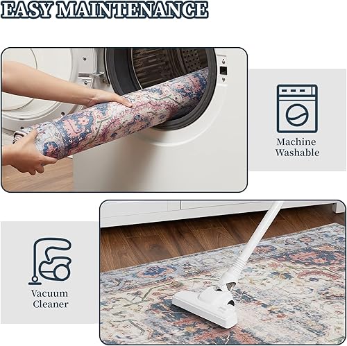 Miniatura 6 de COZYLOOM Alfombra de pasillo de 2 x 6 pulgadas alfombra persa vintage envejecida cubierta de suelo de medallón para interiores alfombra delgada con