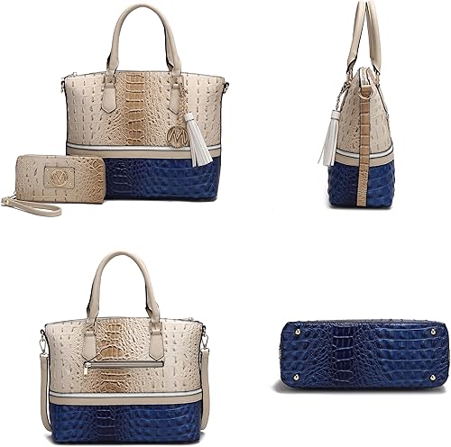 Miniatura 5 de MKF Collection Mia k - Bolsa de mano para mujer y cartera de pulsera, bolso de mano de piel vegana en relieve de cocodrilo con asa superior