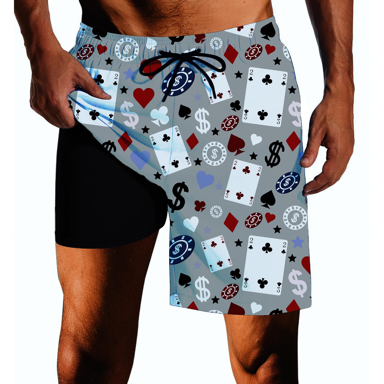 Fodyle Mens Swim Trunks with Compression Liner Quick Dry Zipper Pocket Bathing