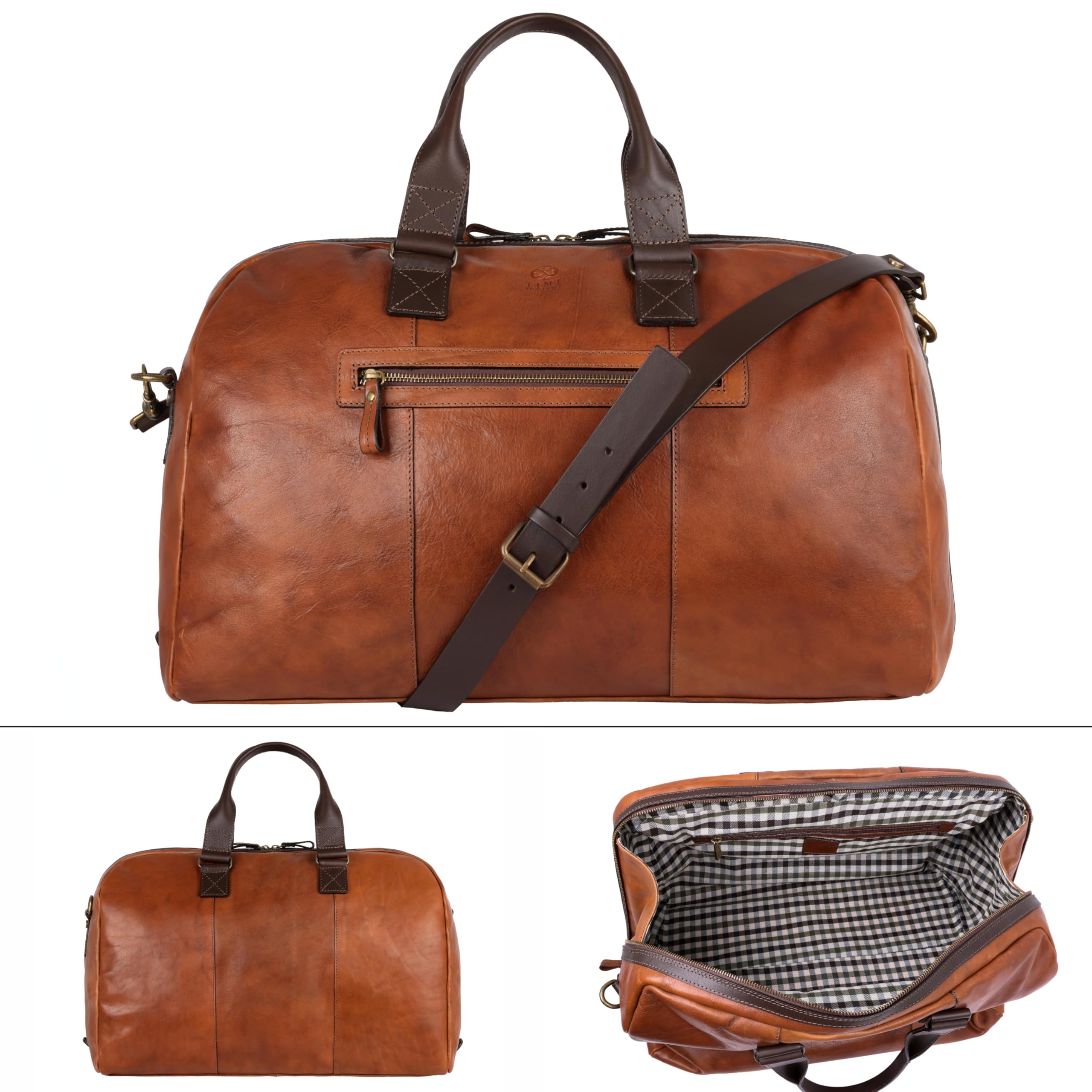Time Resistance Leder Reisetasche – Duffel Tasche aus Vollnarbenleder – Gym Sporttasche für Herren und Damen – Übernachtungs- oder Wochenendtasche – Weekender Tasche – Gepäcktasche Bag aus Leder