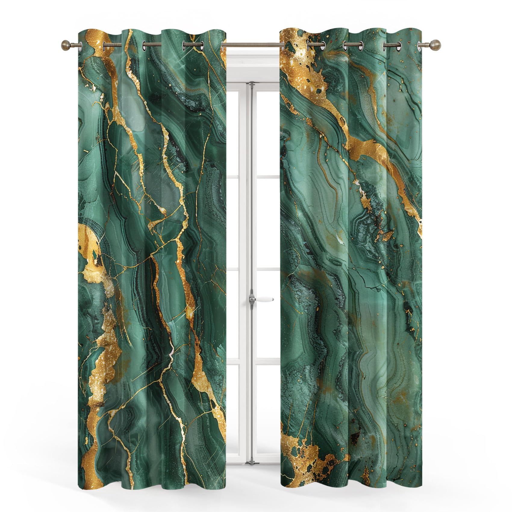 Generico Tende Marmo Verde per Interni Oscuranti 2 Pezzi, Tende Motivo Arte Astratto Moderna, Tenda Camera da Letto Soggiorno Casa Finestra, con Anelli, 140 L x 280 A cm A-X7