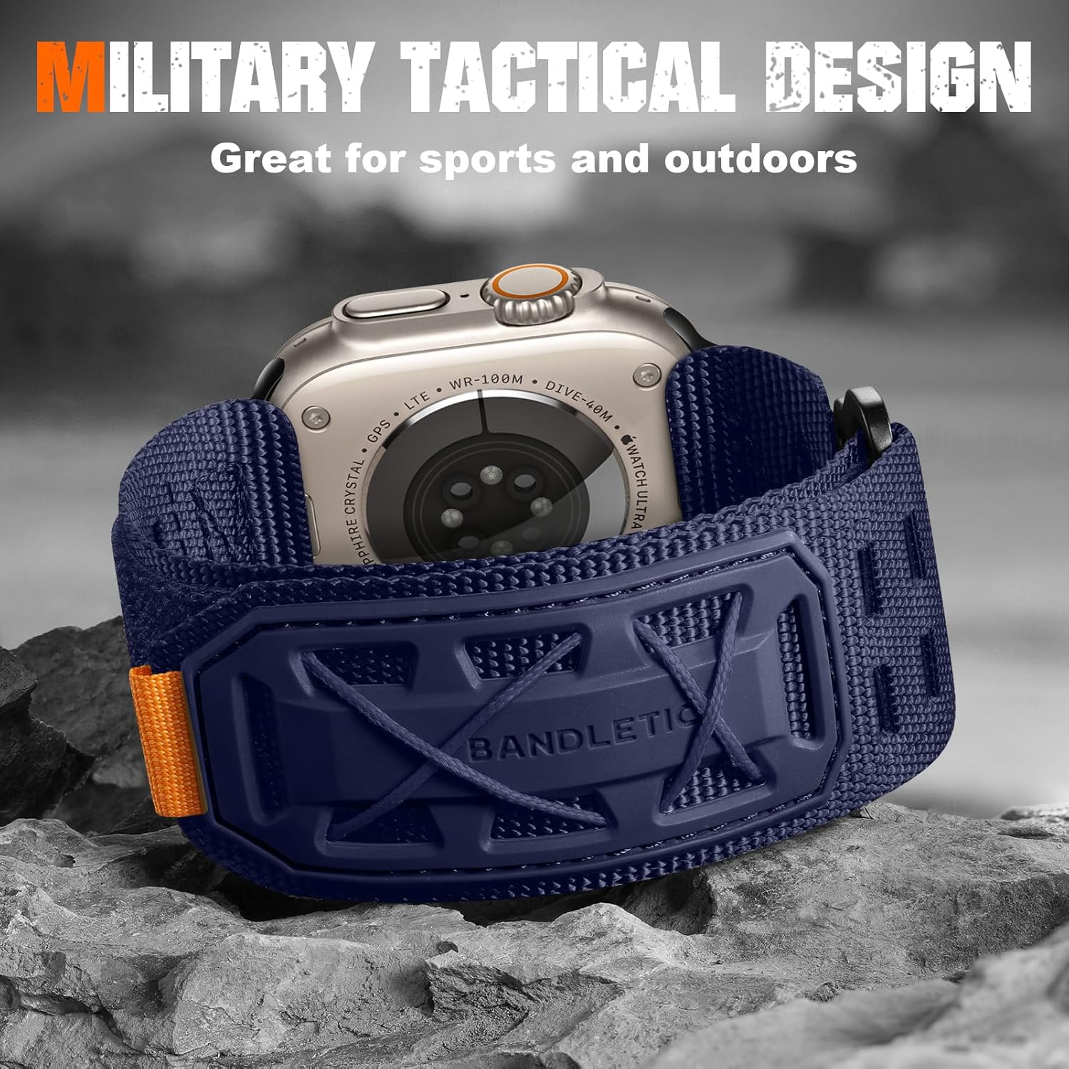 Bandletic Compatible with Apple Watch Bands Men Women, Wide Tactical Military Nylon Rugged Soft Sport Solo Loop for iWatch 49mm(Ultra 3/2/1),46mm(11/10),45mm(9/8/7),44mm(SE3/SE2/SE/6/5/4),42mm(3/2/1)