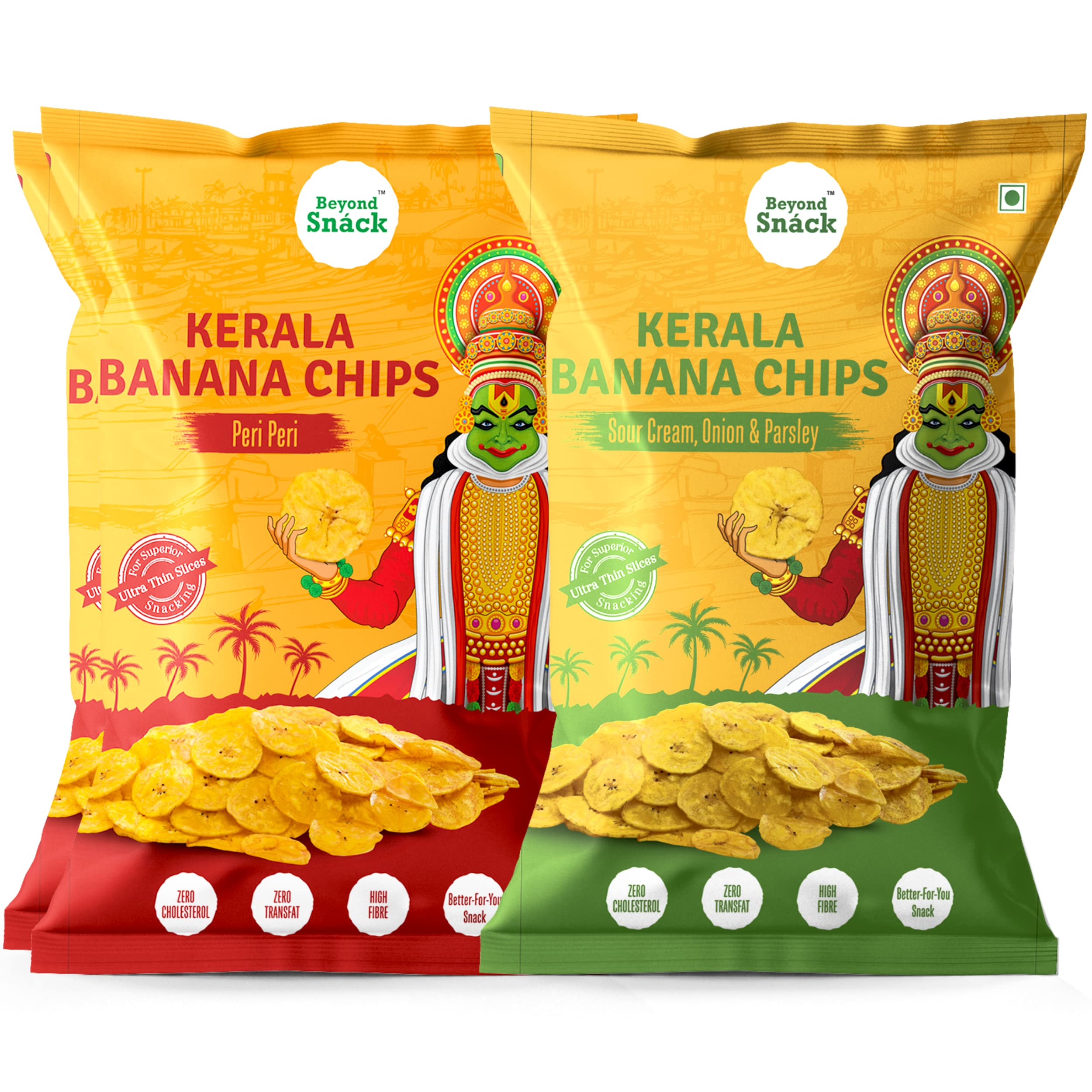 Beyond Snáck Kerala Banana Chips | 3 Pack Combo, 300g| 2 Peri Peri & 1 Sour Cream, Onion & Parsley (3X100g)