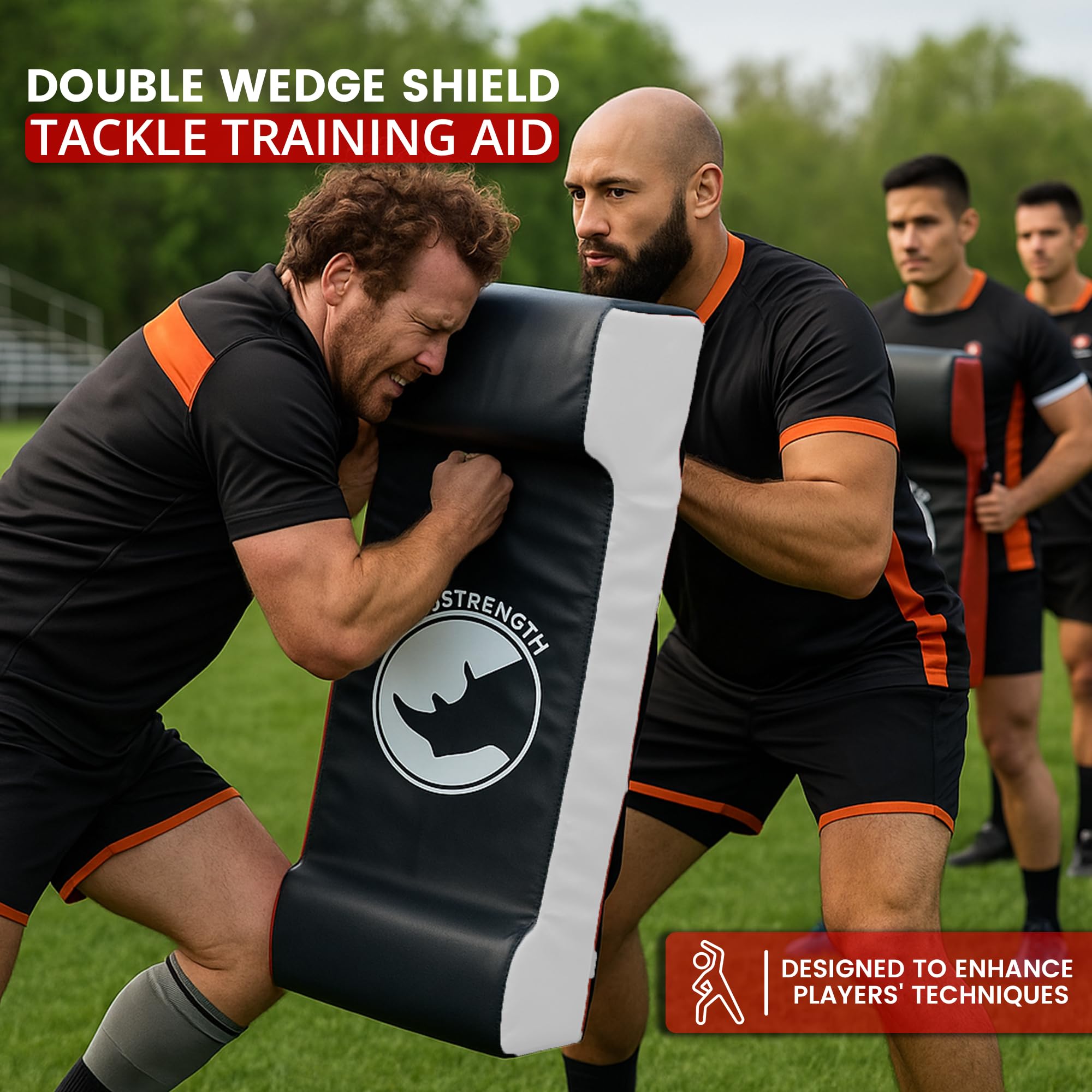 MAXSTRENGTH Double Rugby Tackle Shield - Curved Training Pad with Back Handles & Zip - Impact Resistant - Black/Red or Black/White