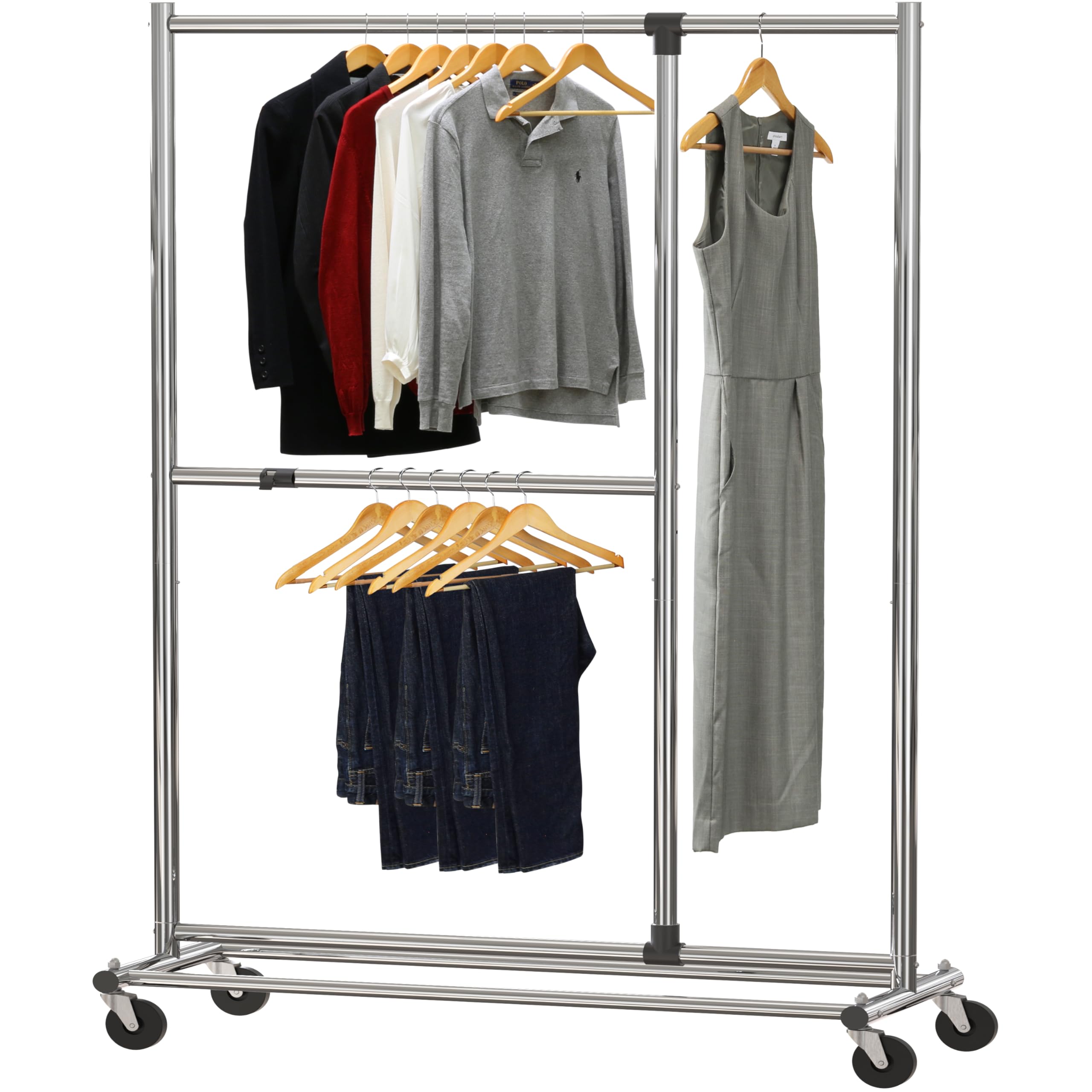 Simple Houseware Dual Bar Adjustable Garment Rack, Chrome, 72-inch Height