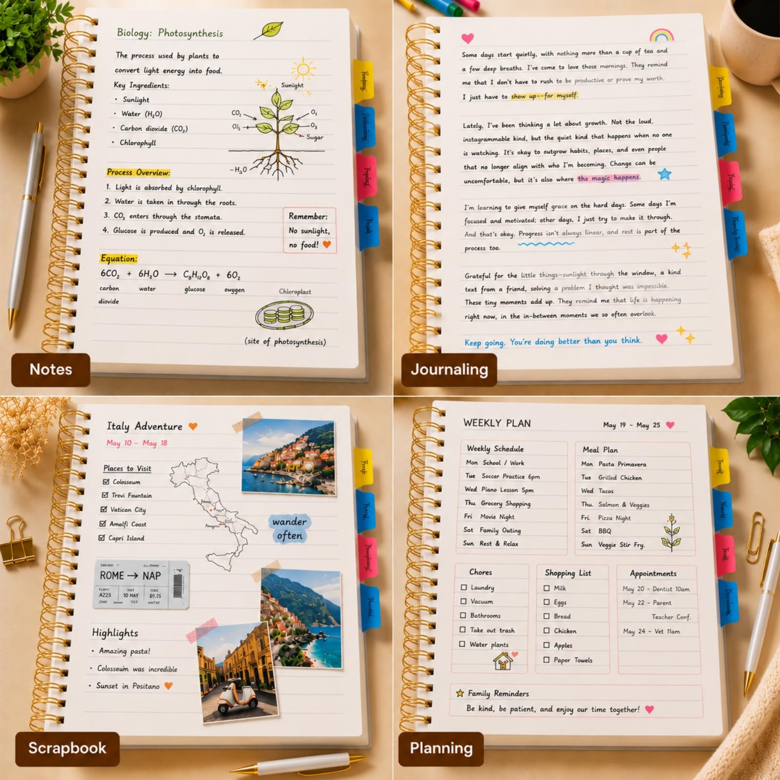 Taccuino a righe universitario, quaderno a spirale 21,6 x 27,9 cm, 300 pagine numerate, diario per donne e uomini, grande taccuino per scuola e ufficio, quaderni per lavoro, carta spessa, linguette