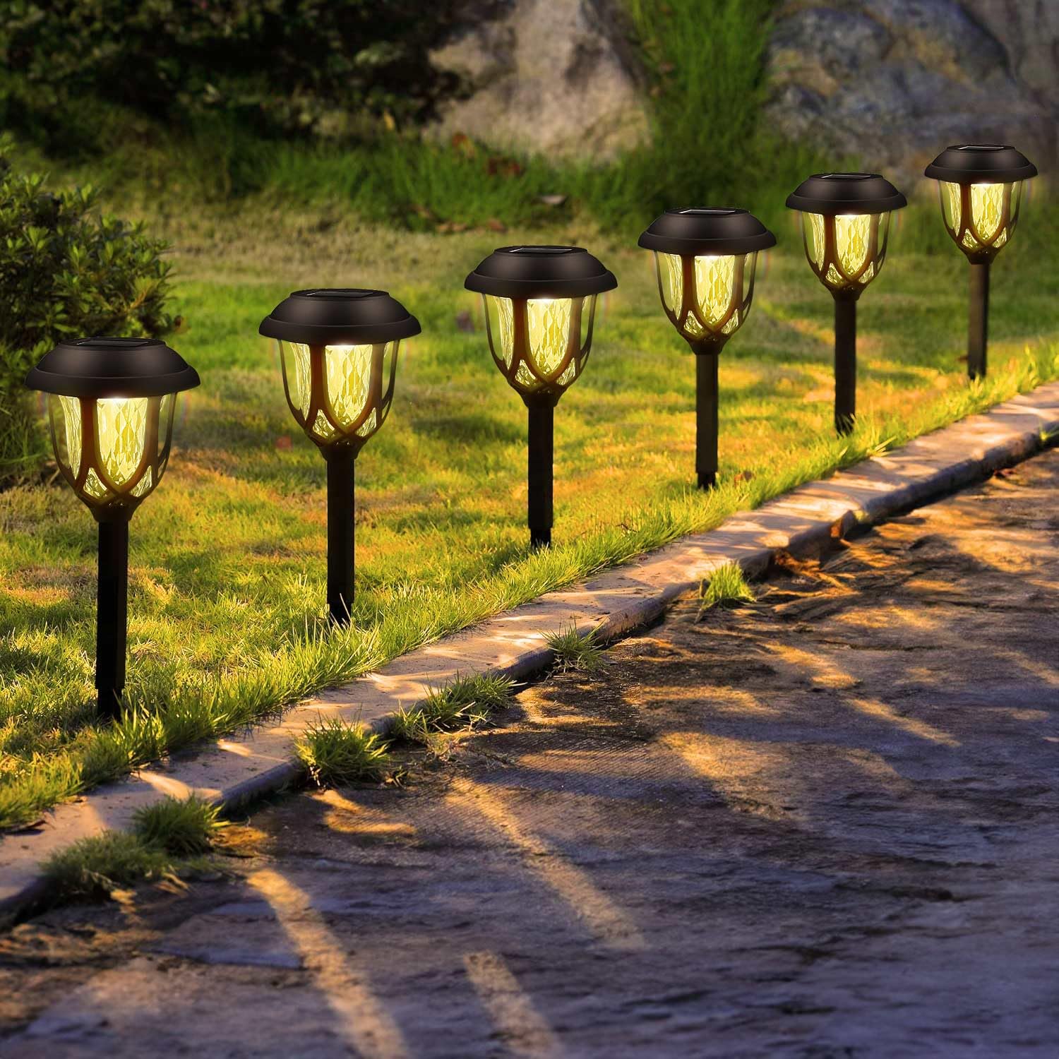 Kalahol Black Solar Lights Outdoor Garden, Ip44 Waterproof, Pathway Lighting, Dusk To Dawn Auto On/Off, Ornament Outdoor Solar Garden Light For Yard Lawn Patio Decorative (Warm White, 10 Pack)