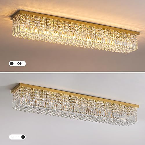 Miniatura 105 de 7PM Candelabro rectangular de cristal K9 moderno colgante rectangular para comedor, cocina, isla dormitorio, color negro, 47 pulgadas de largo x 10