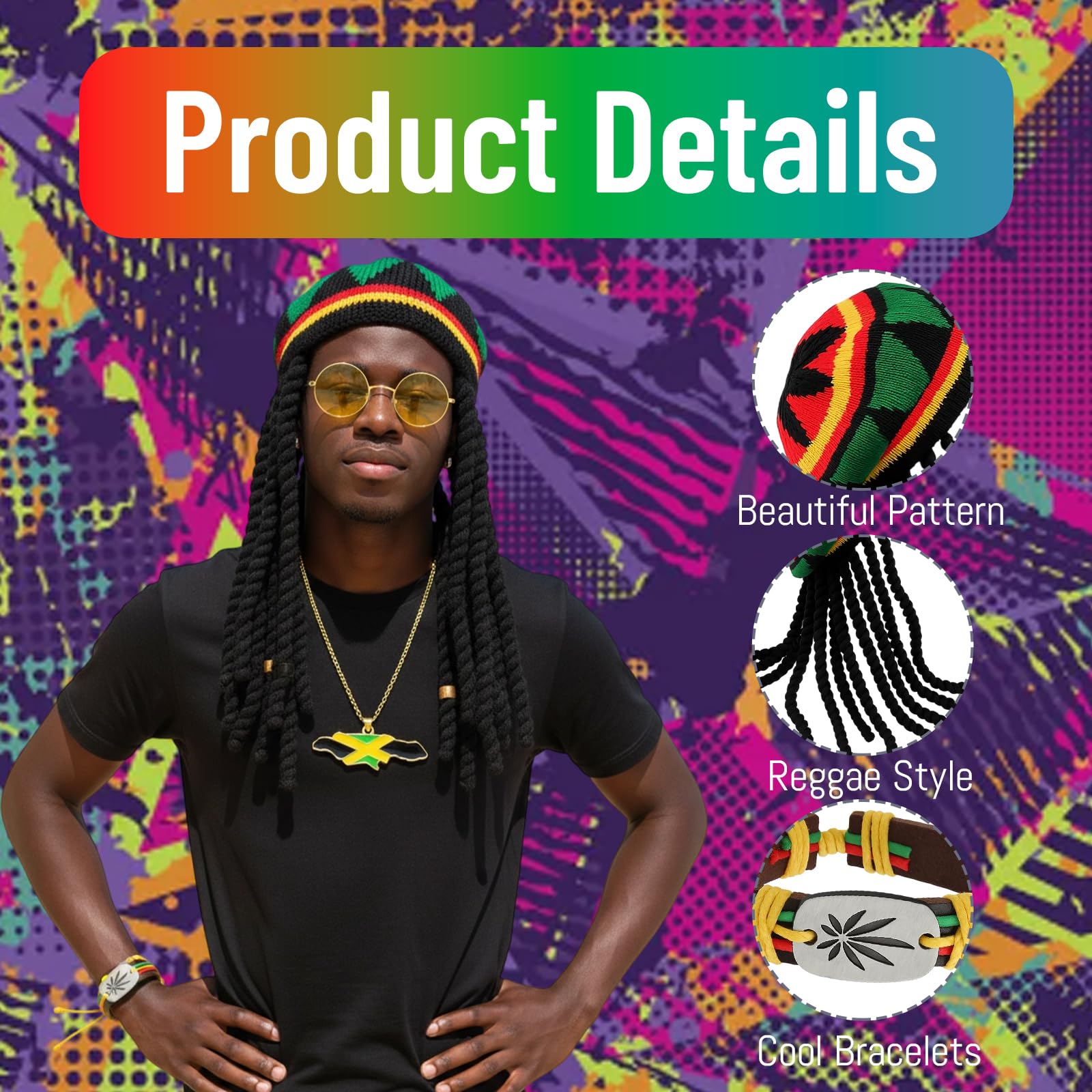 jamaica bandana reggae caribbean fancy dress jamaican bandana rasta hat rasta hat with dreadlocks jamaican dress jamaican hat jamaican clothes caribbean dresses for women reggae fancy dress jamaican o - Image 3