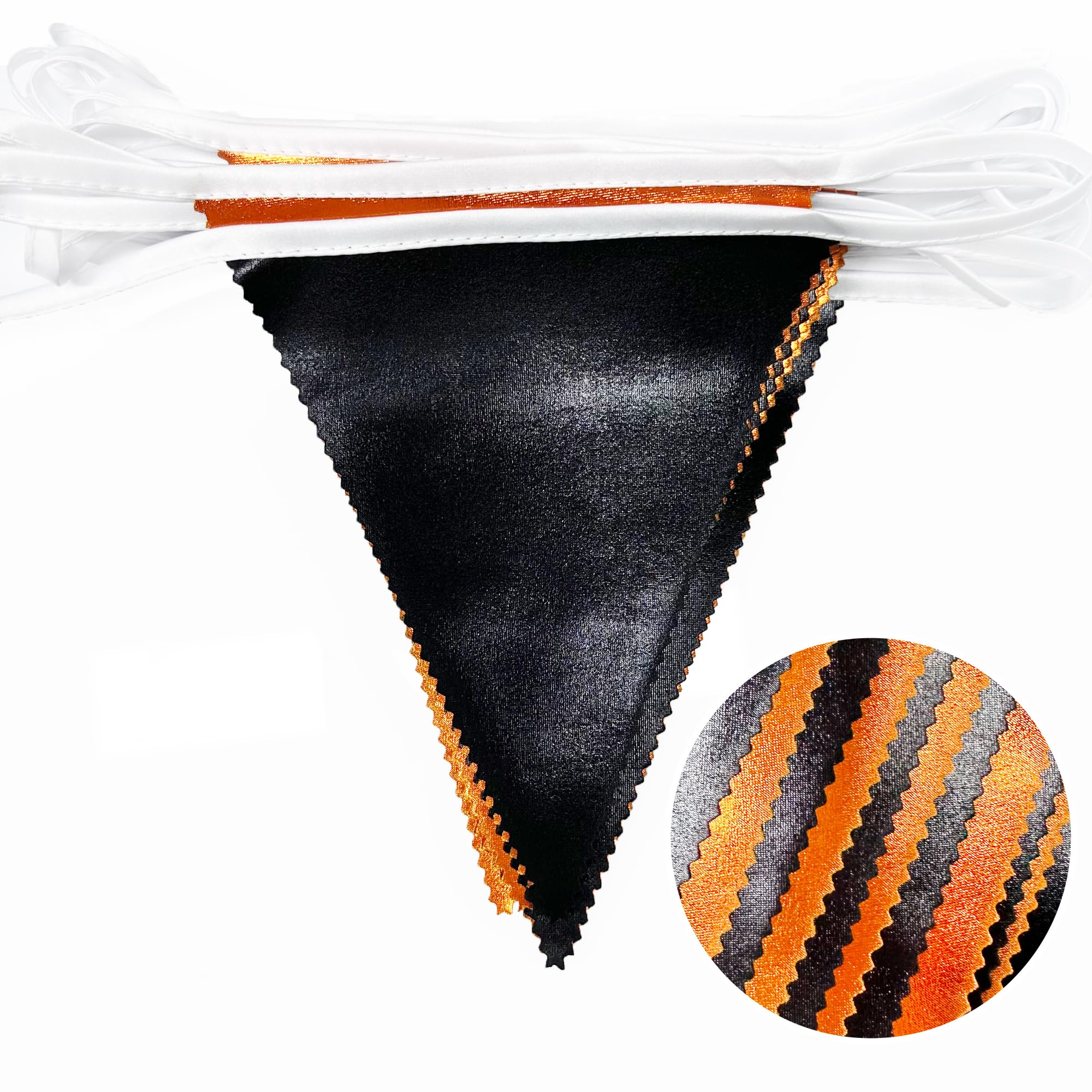 32Ft Noire et Orange Tissu Métallique Fanion Bannière Drapeau Guirlande Banderoles Décoration de fête pour Remise de Diplôme Halloween Automne Thanksgiving Anniversaire Bapteme Mariage Extérieur Decor