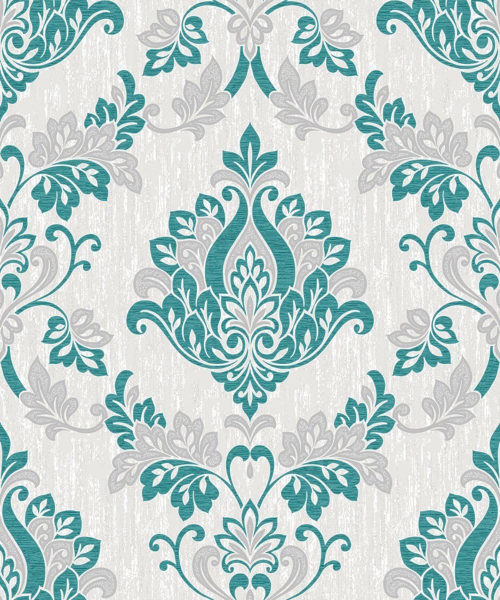 Synergy Damask Wallpaper Teal Vymura M1030