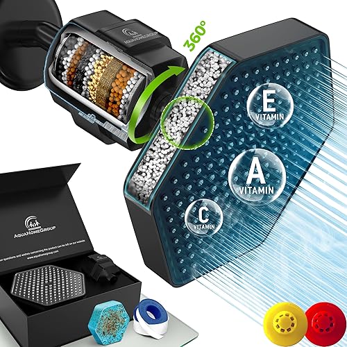 AquaHomeGroup Juego de cabezal de ducha filtrado de lujo, filtro de ducha de 20 etapas para agua dura, cloro, fluoruro, metales pesados, cabezal de