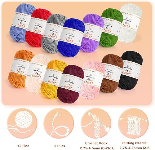 Miniatura 2 de Aeelike - Hilo acrílico suave de 480 yardas para tejer, tejer, manualidades, varios colores surtidos, color azul claro