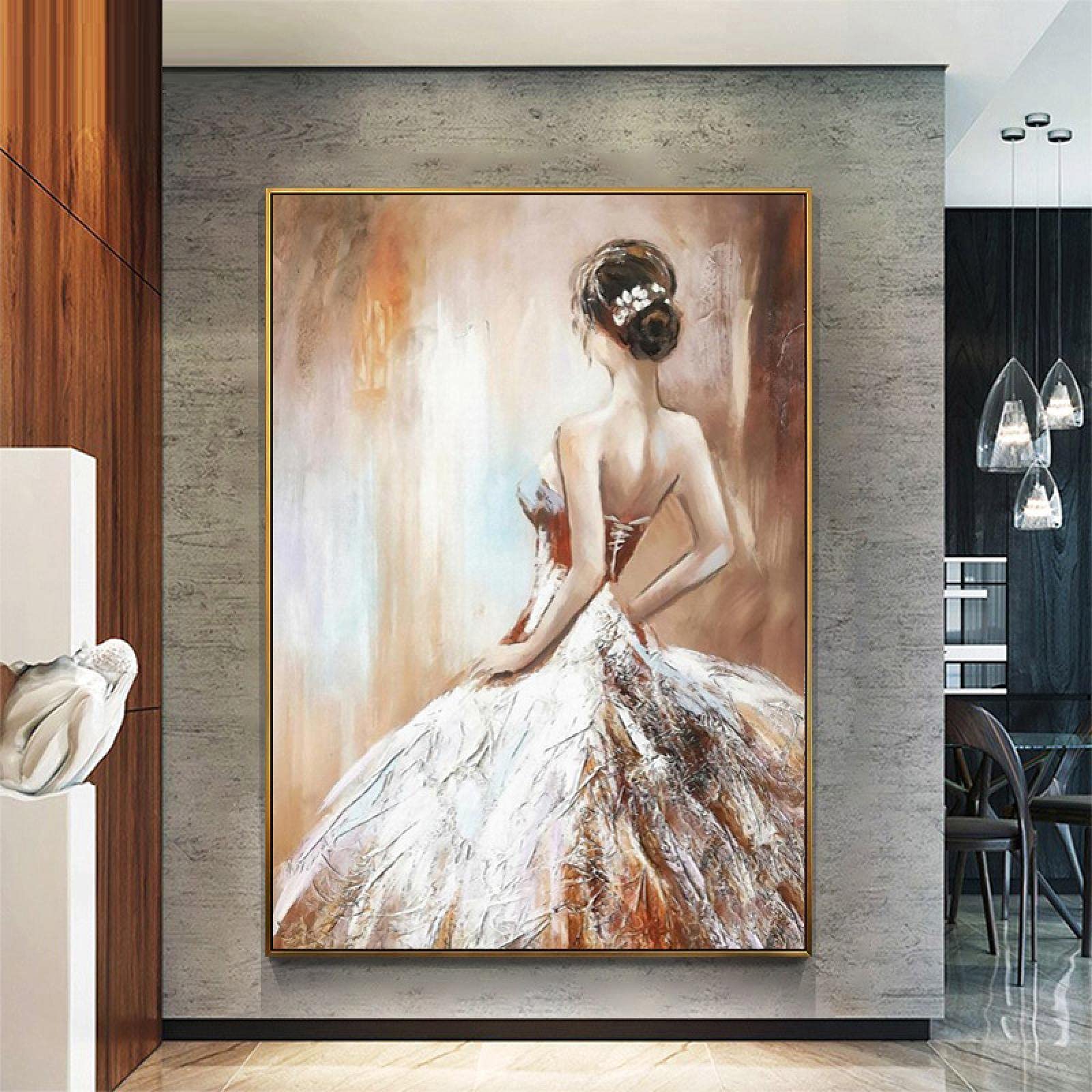 Art Mural Broderie Crewel – Portrait Mariée Petite Fille – Encadré, Moderne