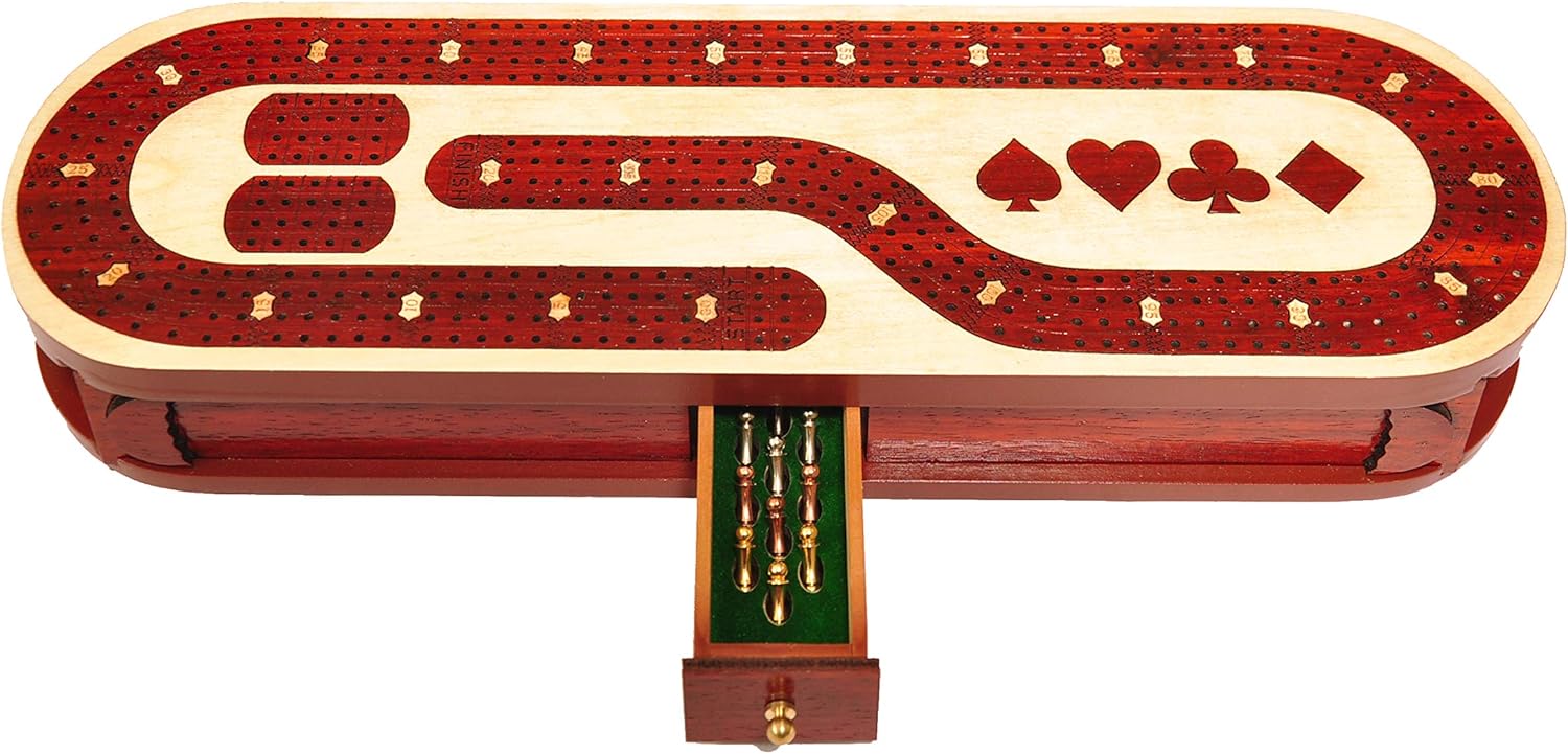 Palm Royal Handicrafts - 4 Track Cribbage Board Made with Blood Wood/Maple Wood with Place of Skunk and Corner 4 Track Continuous Cribbage Board