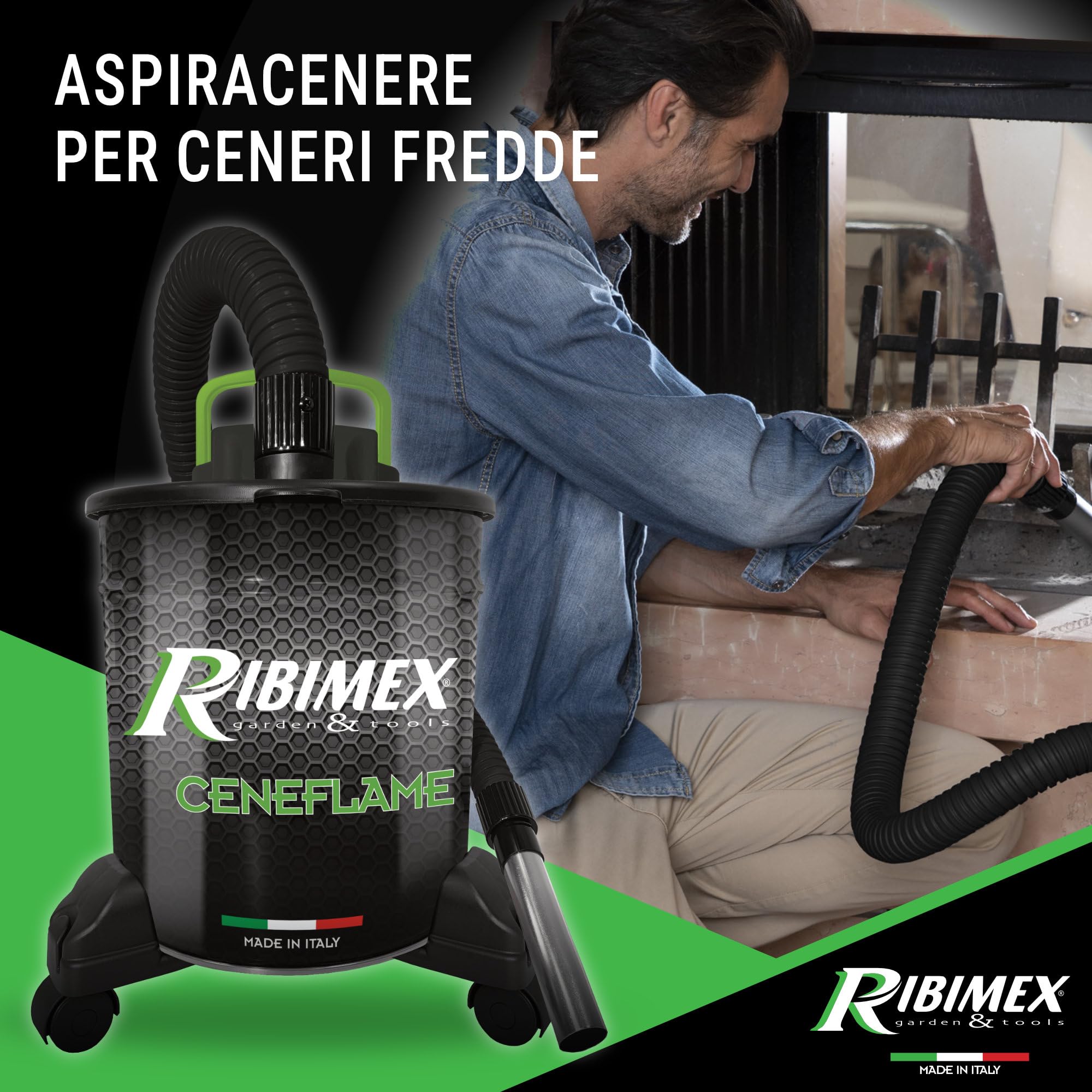 Ribimex Aspiracenere Elettrico Ceneflame 18L 1200W con Filtro HEPA Lavabile PRCEN007