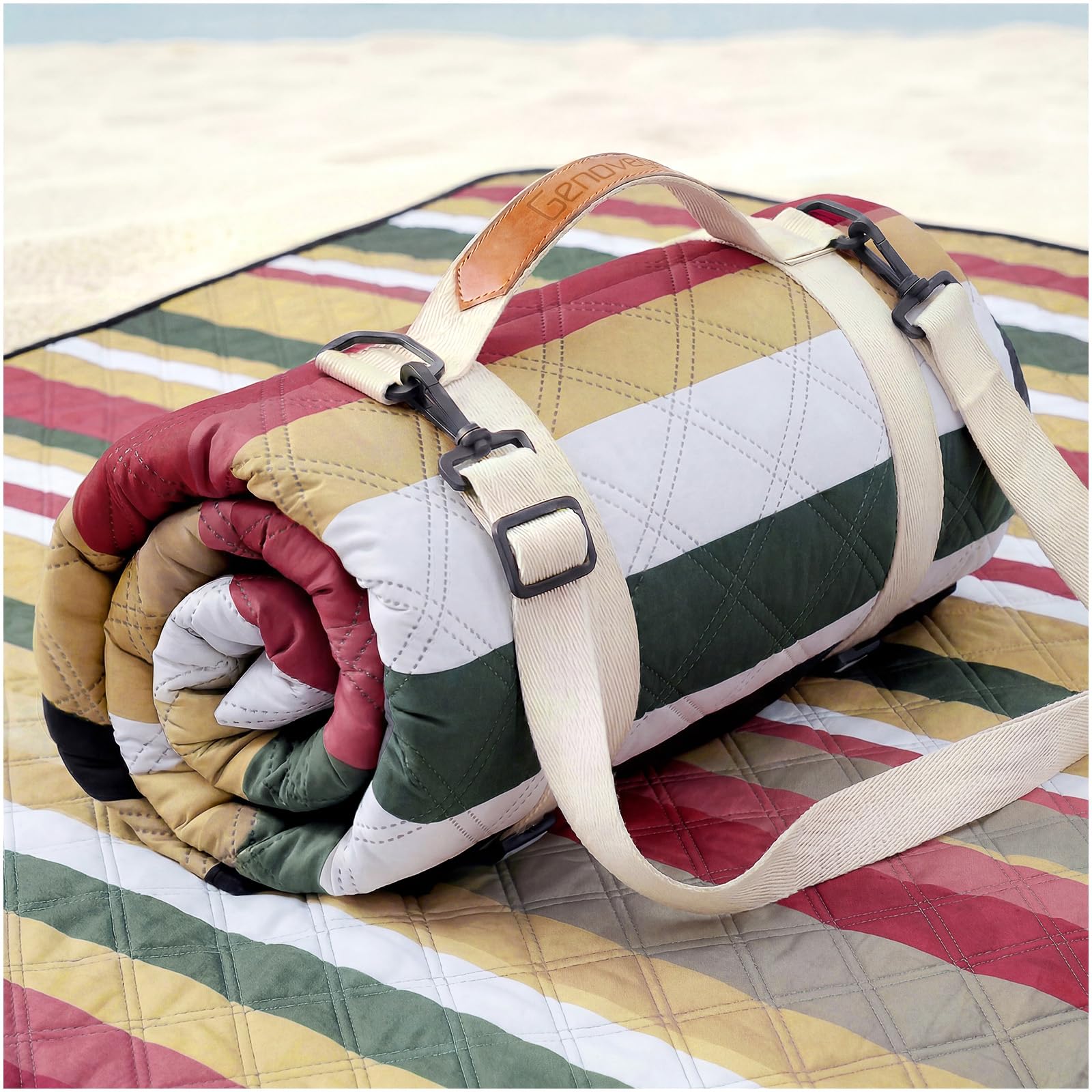 Genovega Waterproof Beach Blanket Picnic Outdoor Mat Rug Mama Mommy Mom Ever from Daughter Son Birthday Groom Bride Law Step Stepmom Present Regalos para el día de Las 6'8" x 6'8" (Square) Brown Black Stripe