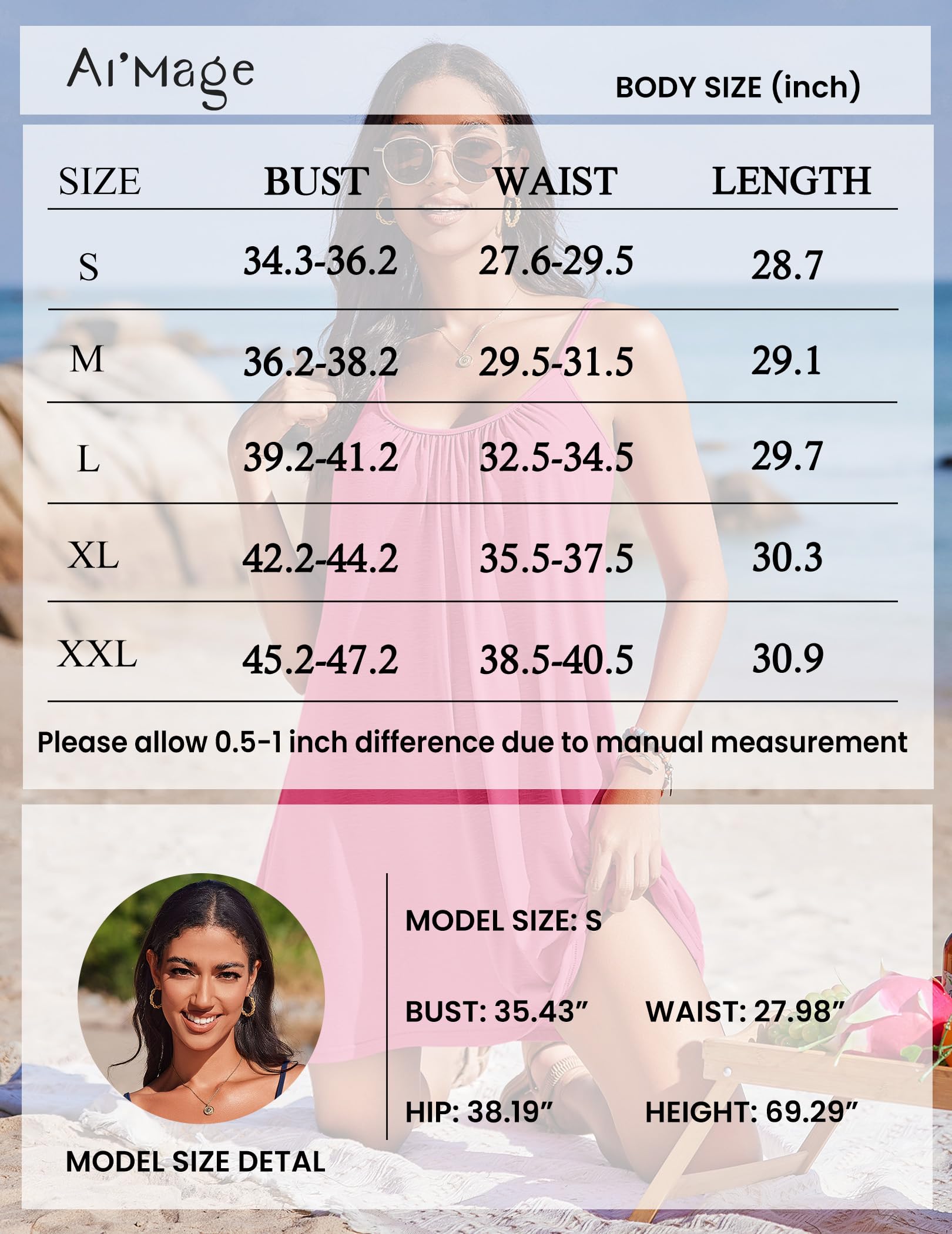 AI'MAGE Copricostume da bagno da donna con spalline sottili, copricostume da bagno da spiaggia copricostume da bagno con collo a pieghe S-XXL
