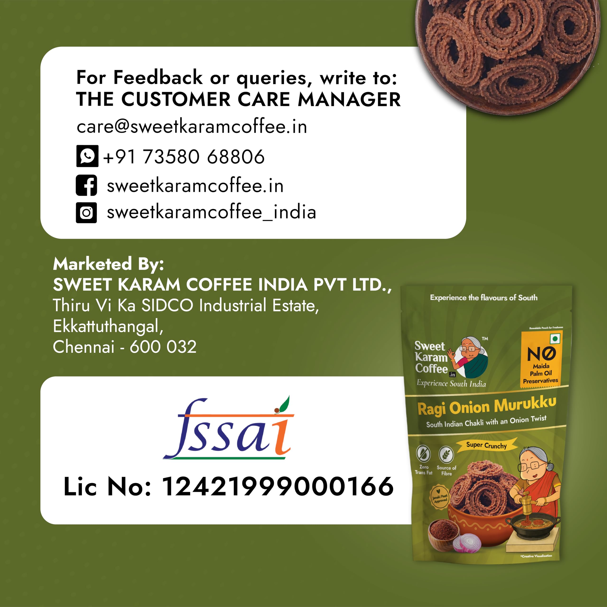 Sweet Karam Coffee Ragi Onion Murukku - 95g | No Maida, Palm Oil or Preservatives | Authentic South Indian Chakli Snack | Crispy Tea-Time Namkeen | Homemade & Flavorful Recipe 3