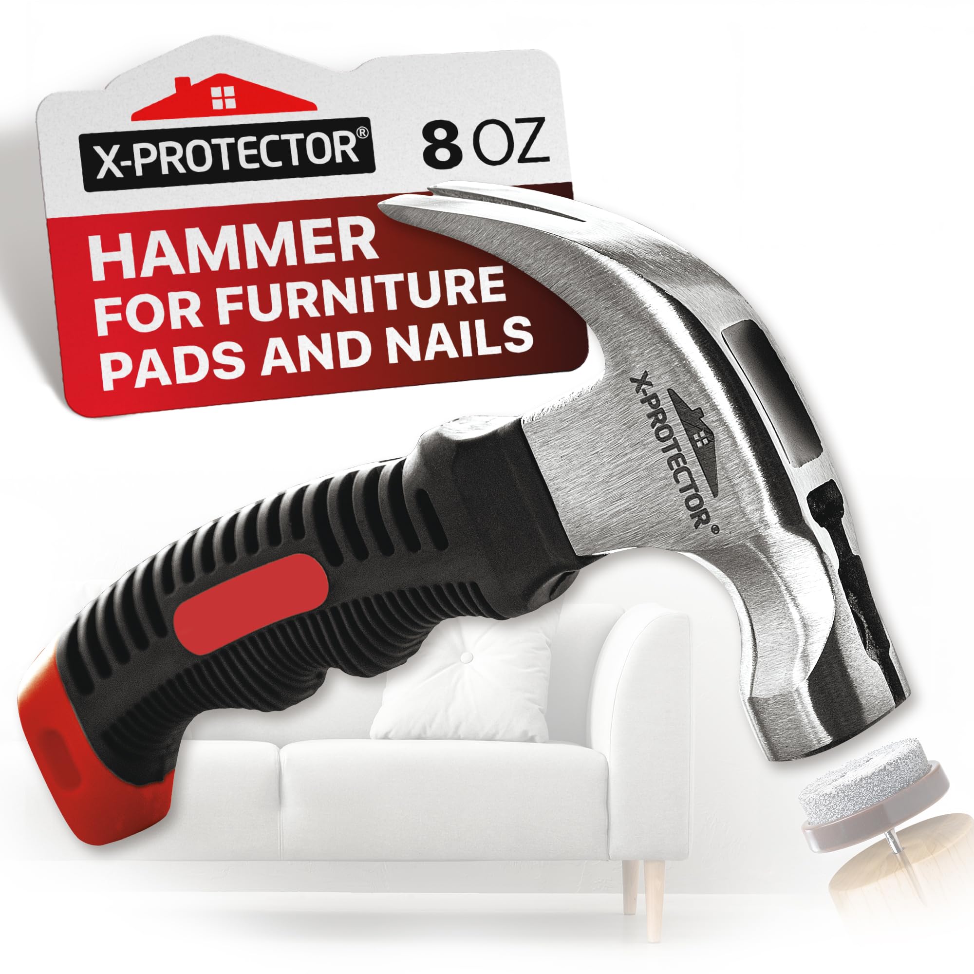 X-Protector Nail-On Furniture Pads Hammer - Small Magnetic Claw Hammer for Installing Furniture Leg Floor Protectors - Compact, Lightweight (8oz)