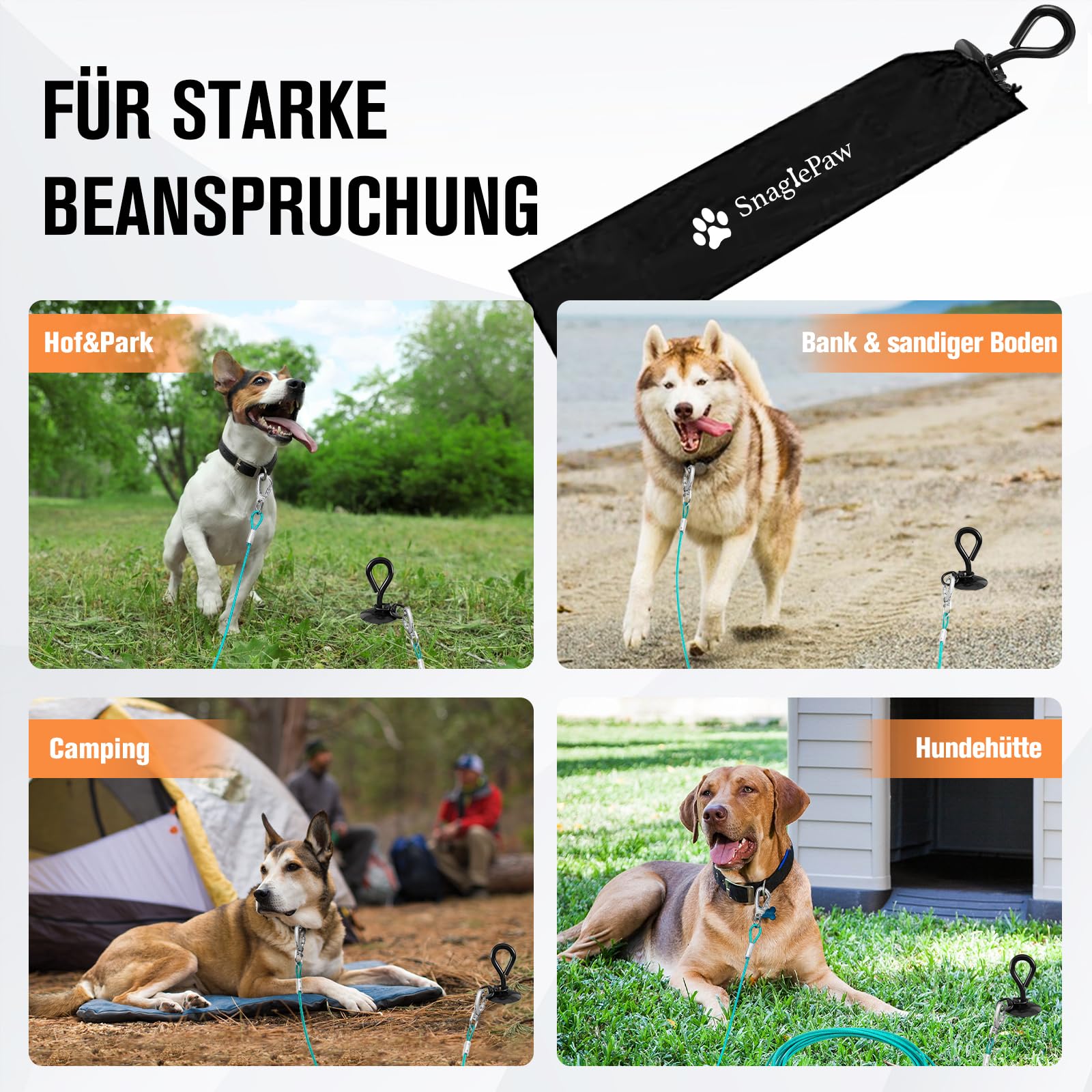 Snagle Paw Piquet d'ancrage pour chien extra résistant pour accrocher une chaîne dans le jardin ou le camping, ne se plie pas ou ne tire pas pour chiens de petite, moyenne ou grande taille, noir