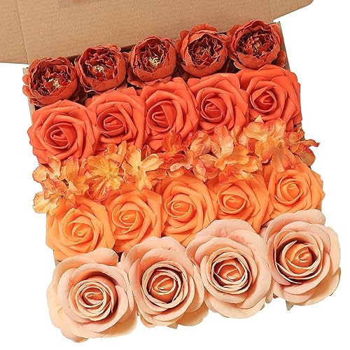 Orange Artificial Flowers Box Set Gradient Color Foam and Silk